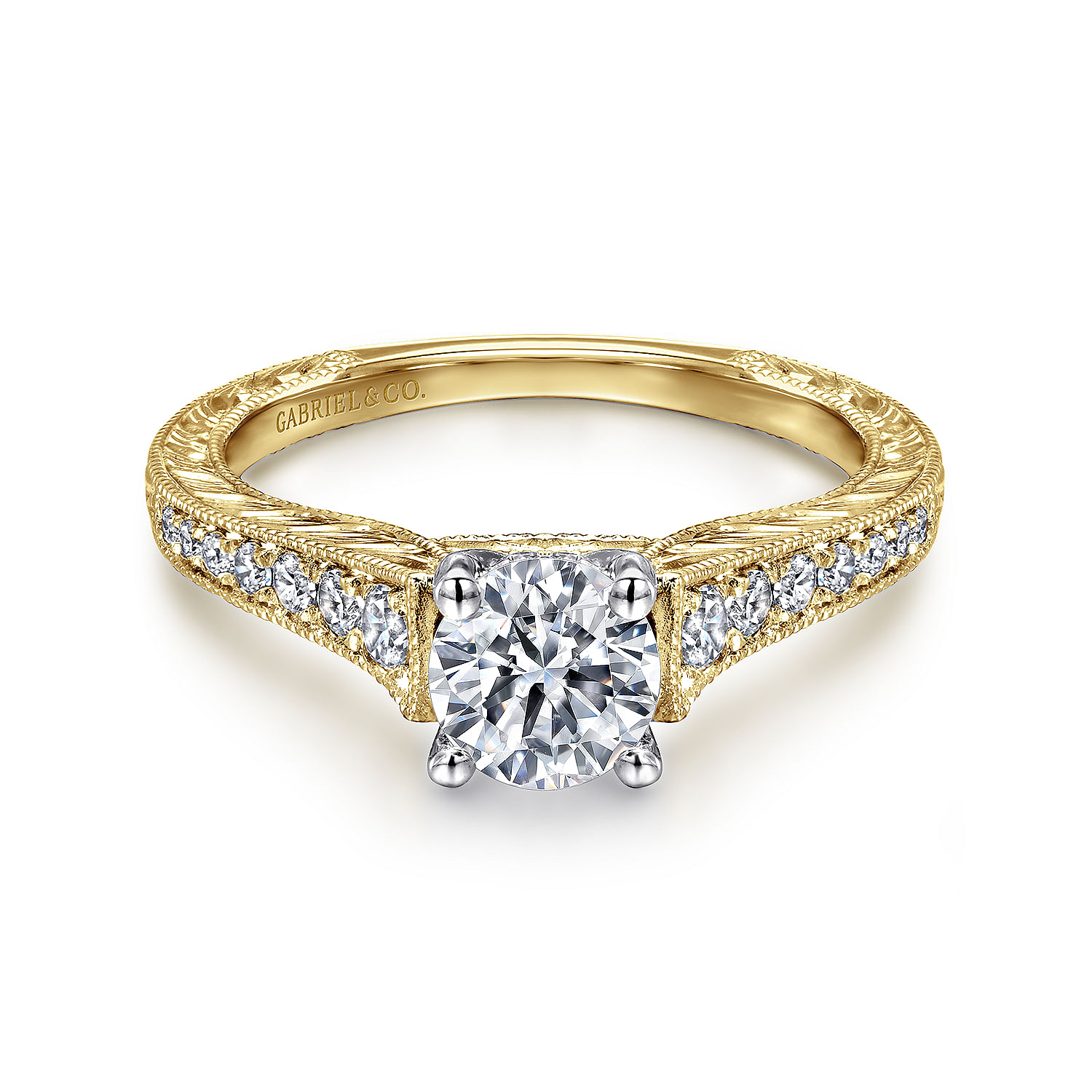 Abigail - 14K White-Yellow Gold Round Diamond Engagement Ring