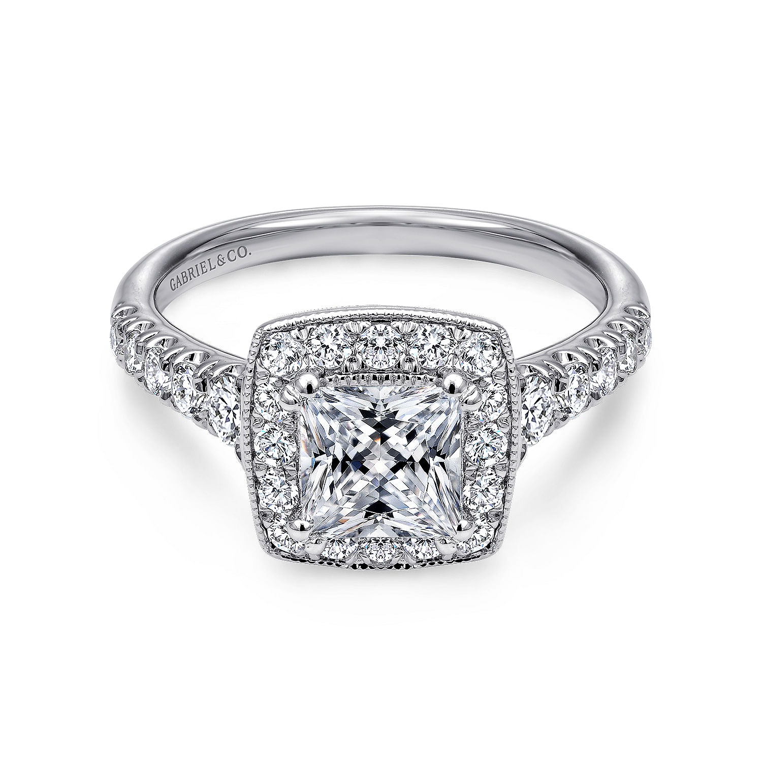 Addison - Vintage Inspired Platinum Princess Halo Diamond Engagement Ring