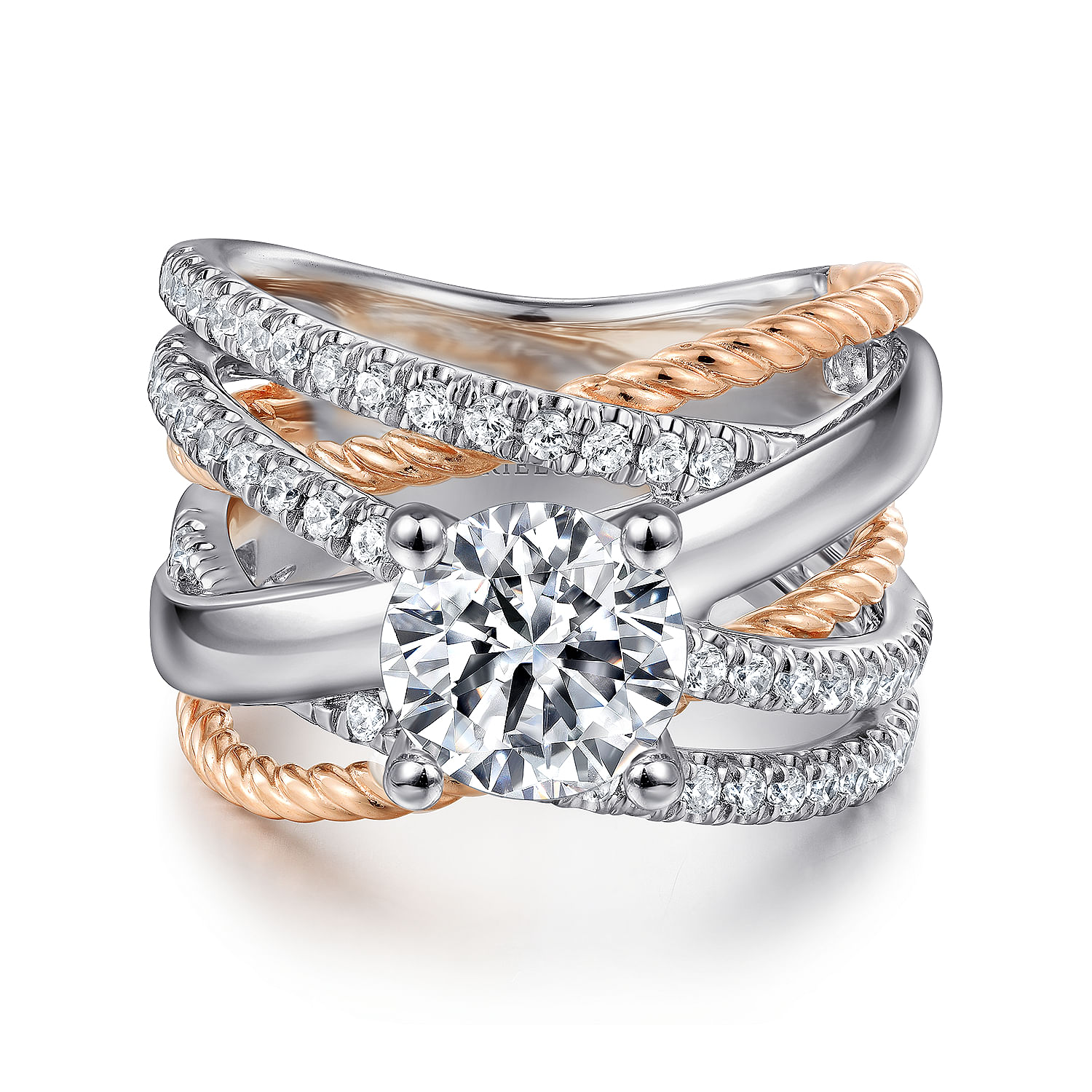 Affection - 14K White-Rose Gold Free Form Round Diamond Engagement Ring