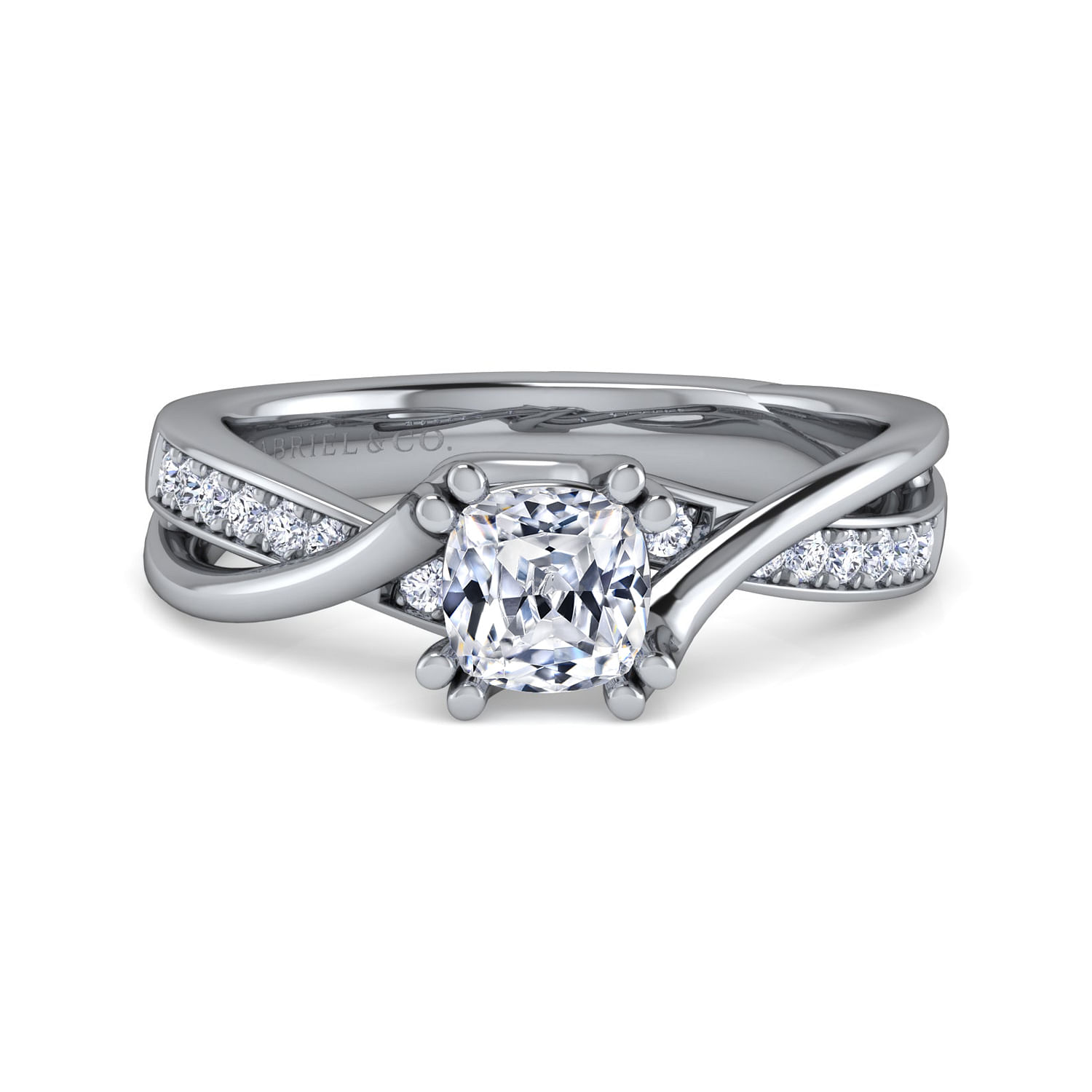 Aleesa - 14K White Gold Twisted Cushion Cut Diamond Engagement Ring