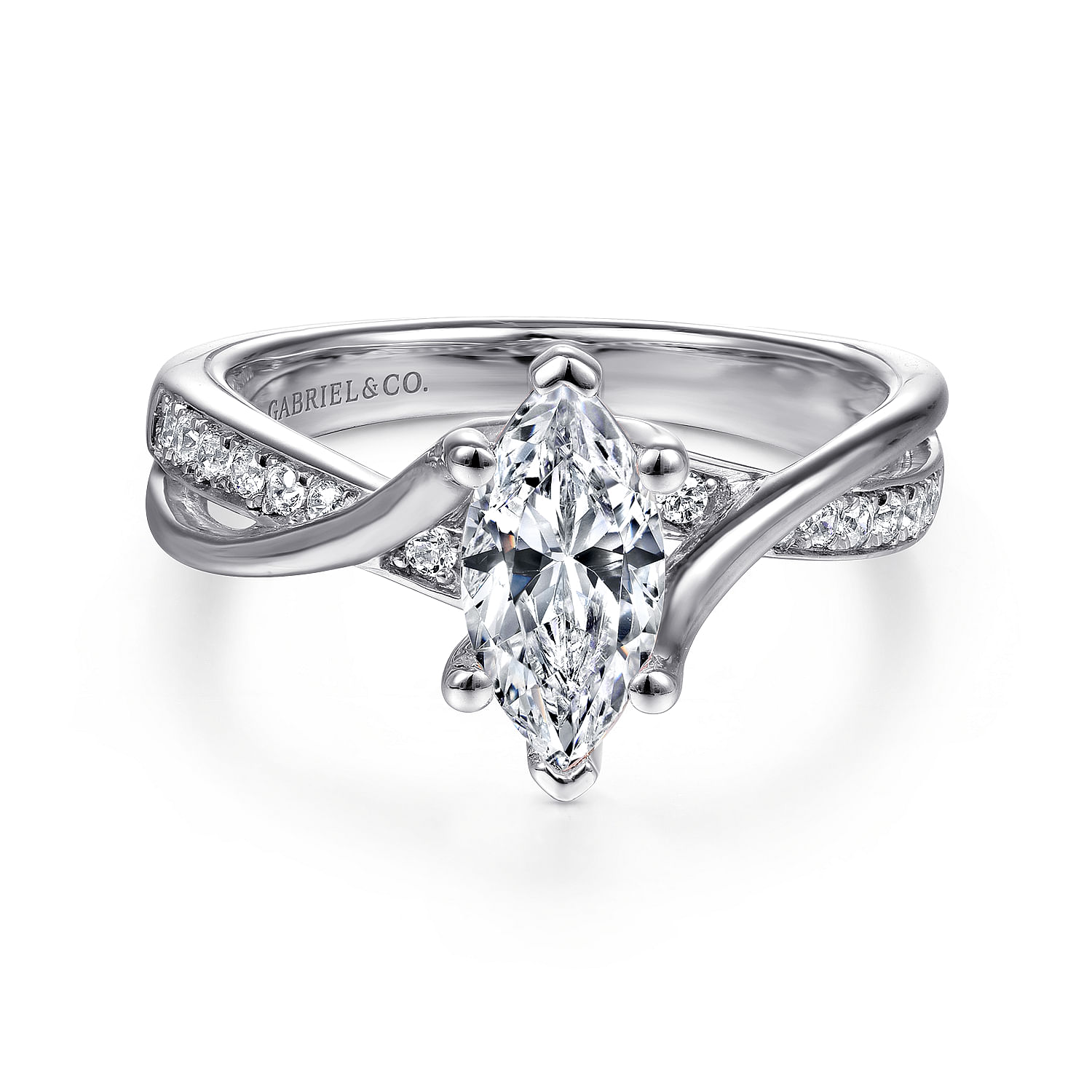 Aleesa - 14K White Gold Twisted Marquise Shape Diamond Engagement Ring