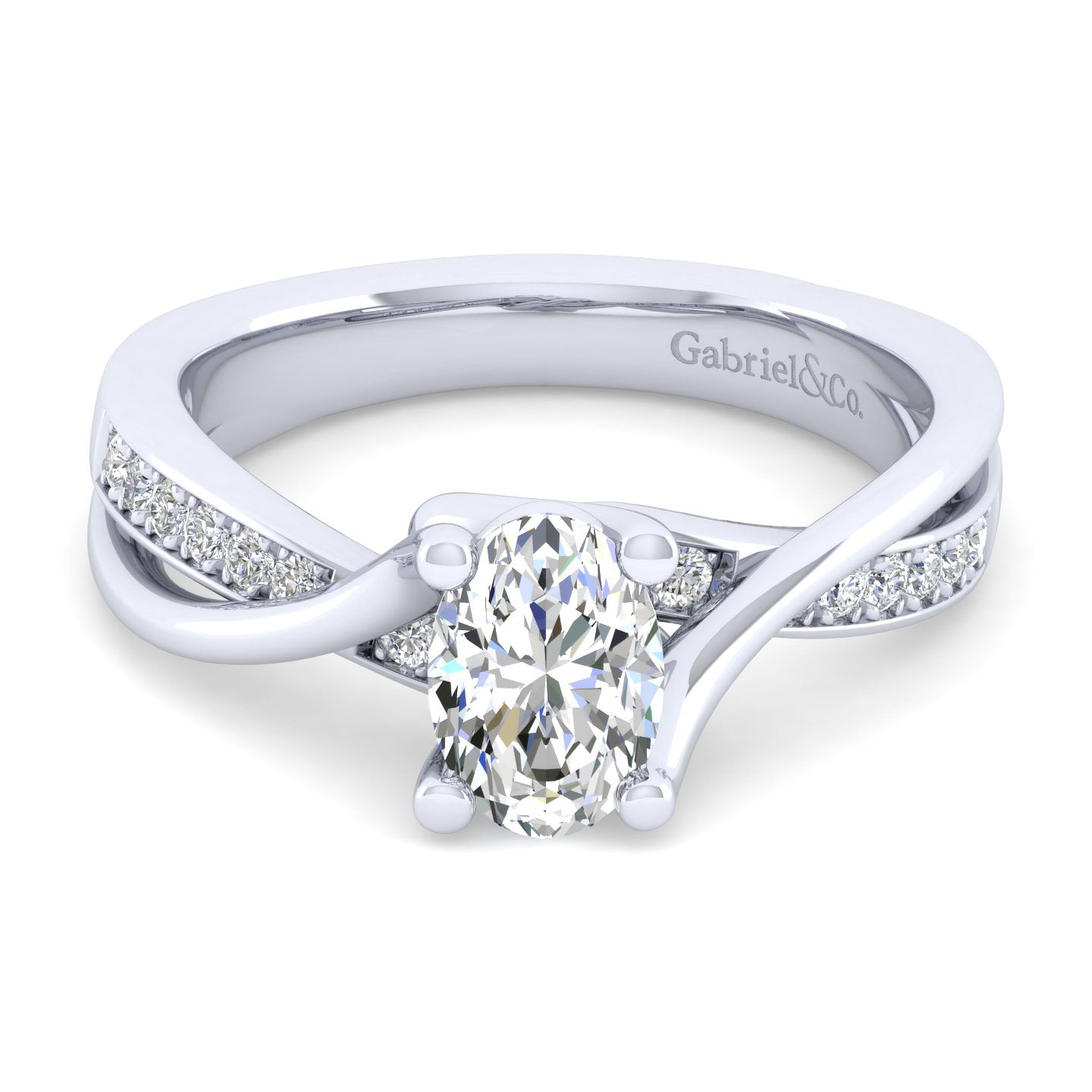 Aleesa - 14K White Gold Twisted Oval Diamond Engagement Ring