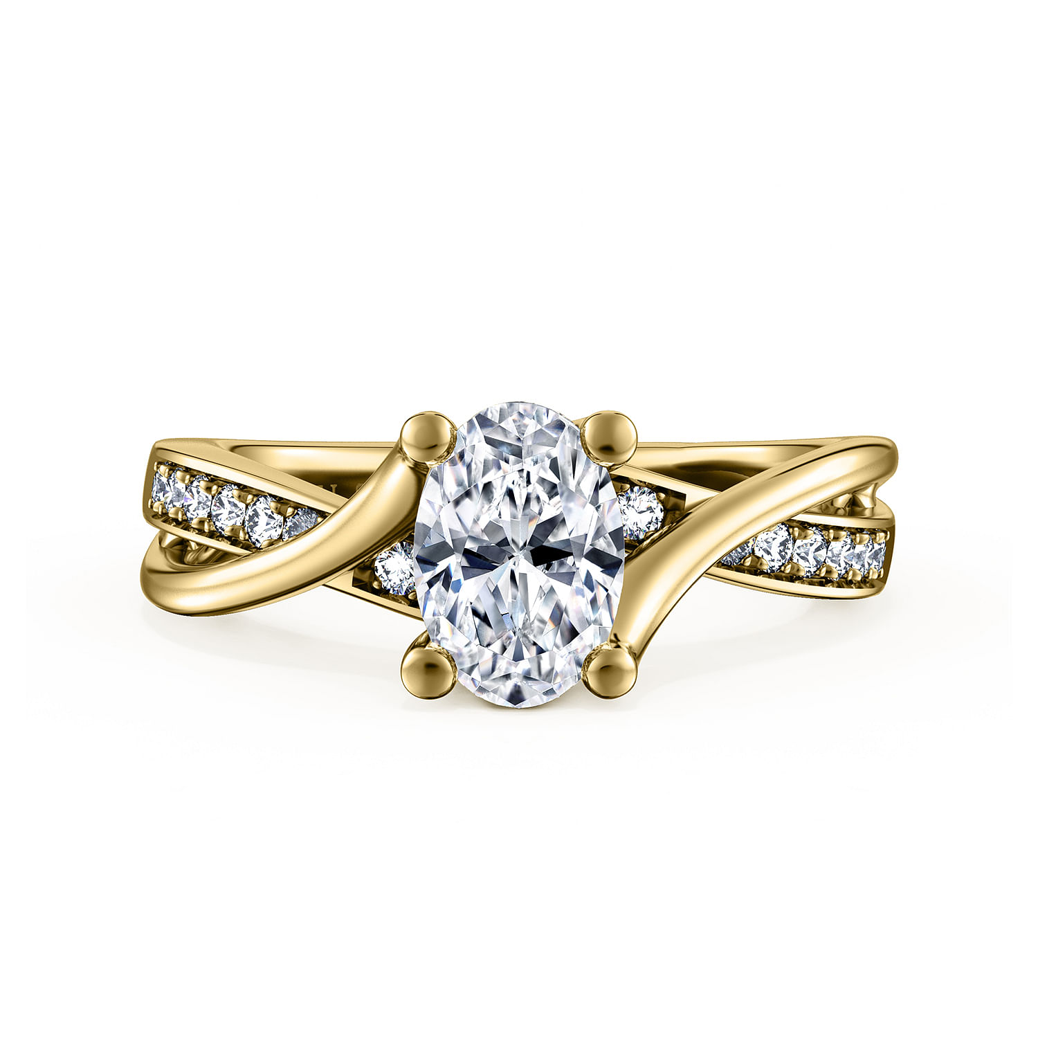 Aleesa - 14K Yellow Gold Twisted Oval Diamond Engagement Ring