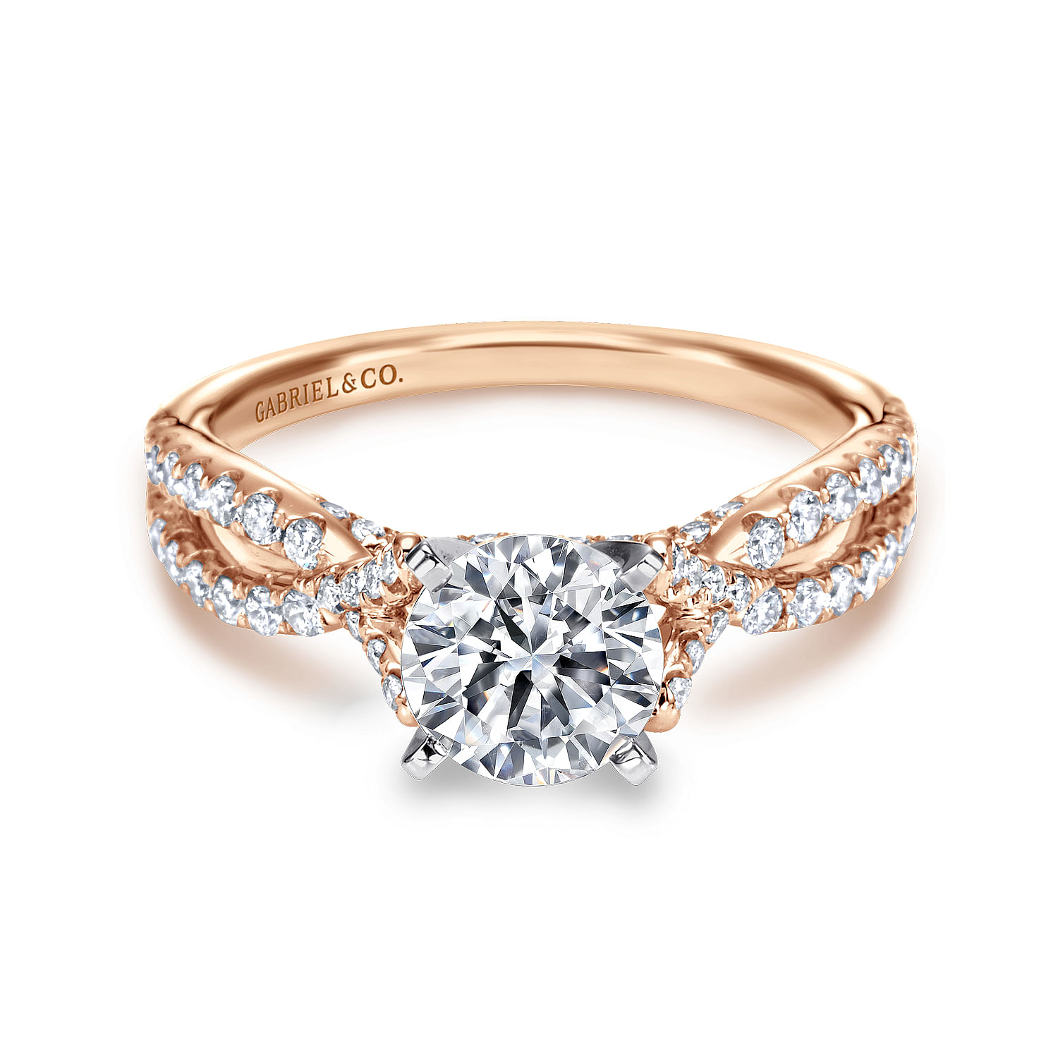 Alicia - 14K White-Rose Gold Round Diamond Twisted Engagement Ring