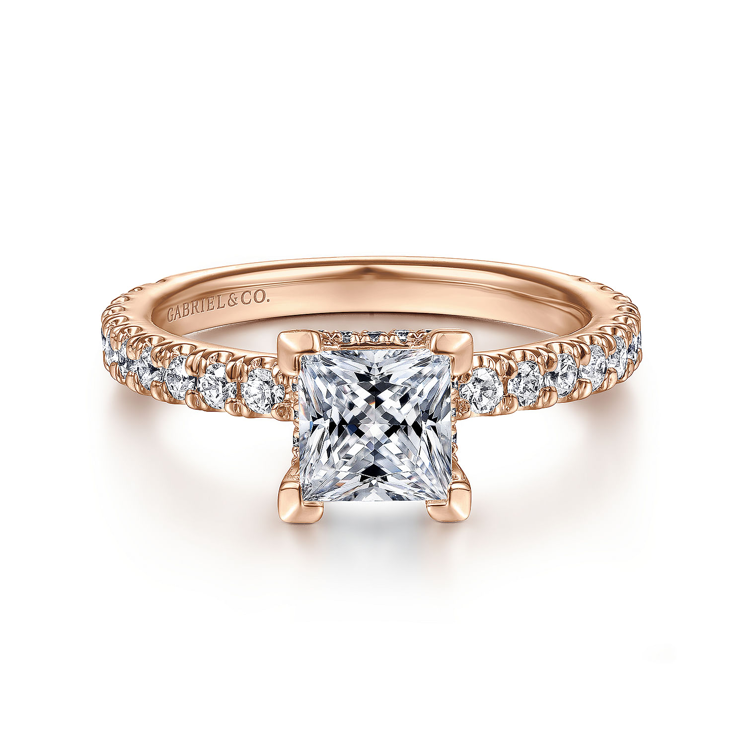 Alina - 14K Rose Gold Hidden Halo Princess Cut Diamond Engagement Ring