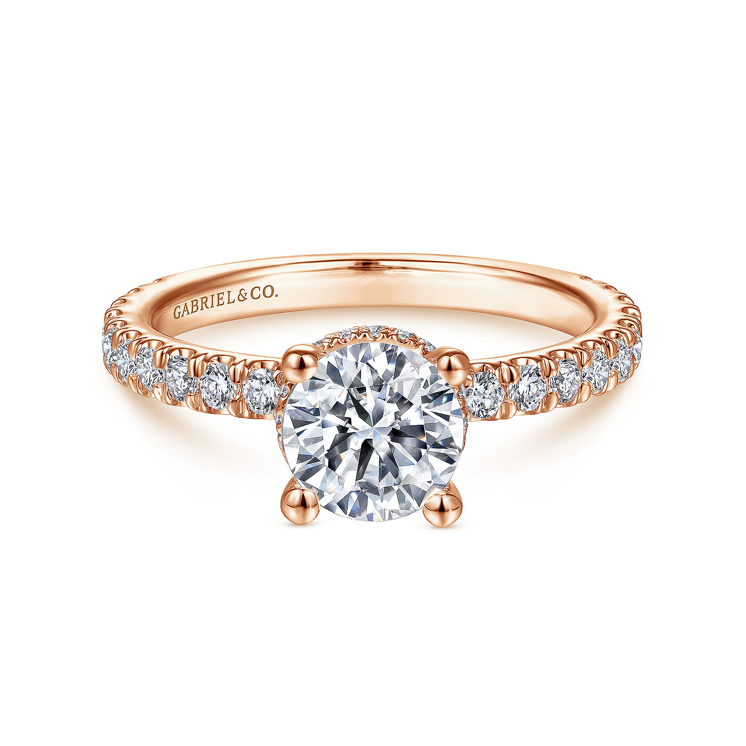 Alina - 14K Rose Gold Hidden Halo Round Diamond Engagement Ring