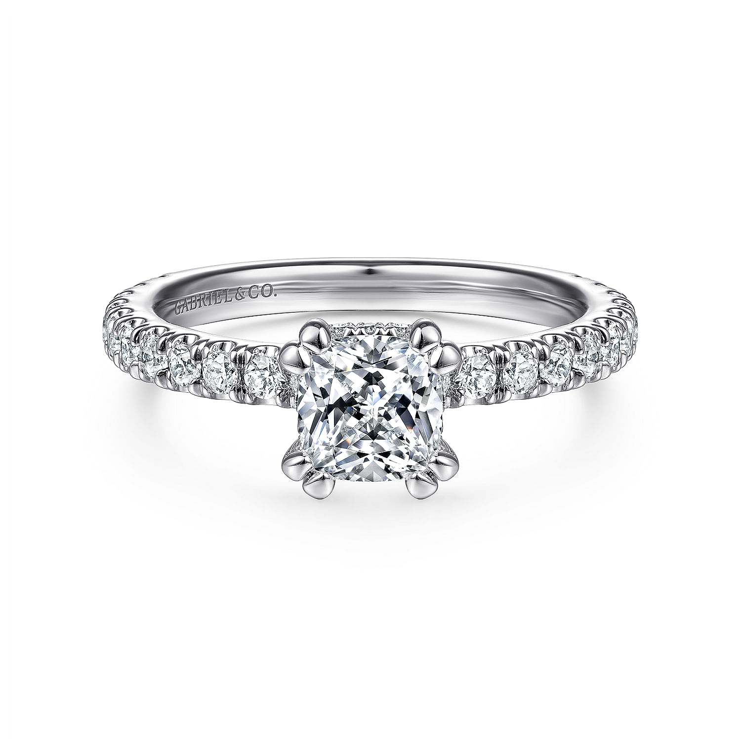 Alina - 14K White Gold Hidden Halo Cushion Cut Diamond Engagement Ring