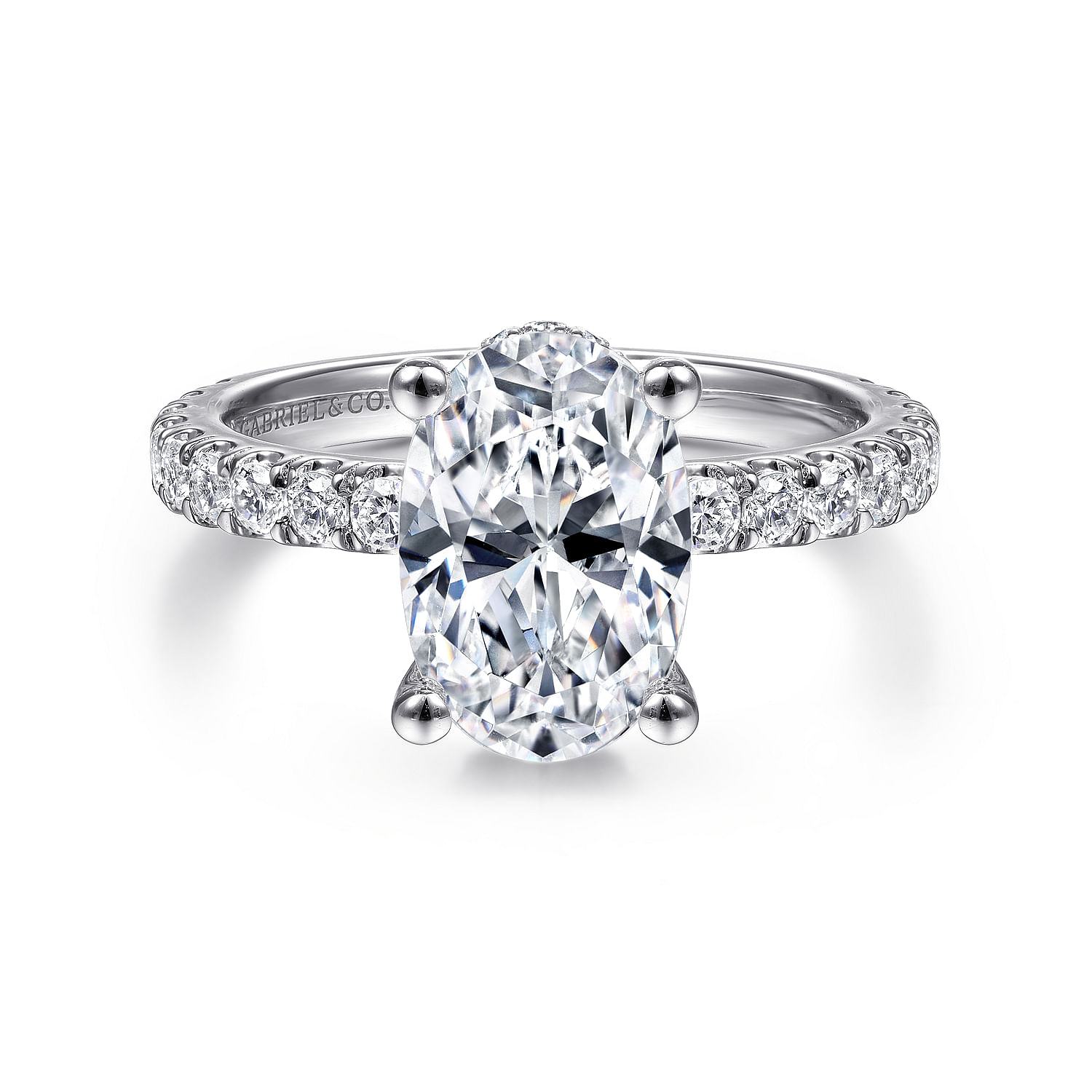 Alina - 14K White Gold Hidden Halo Oval Diamond Engagement Ring