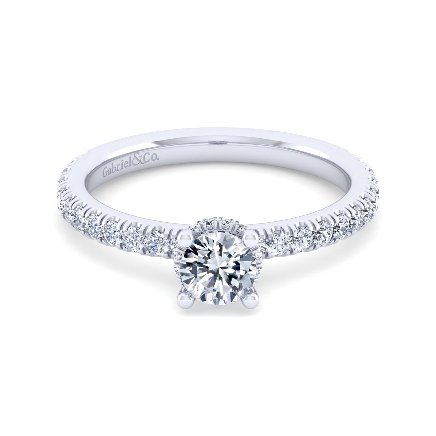 Alina - 14K White Gold Hidden Halo Round Diamond Engagement Ring