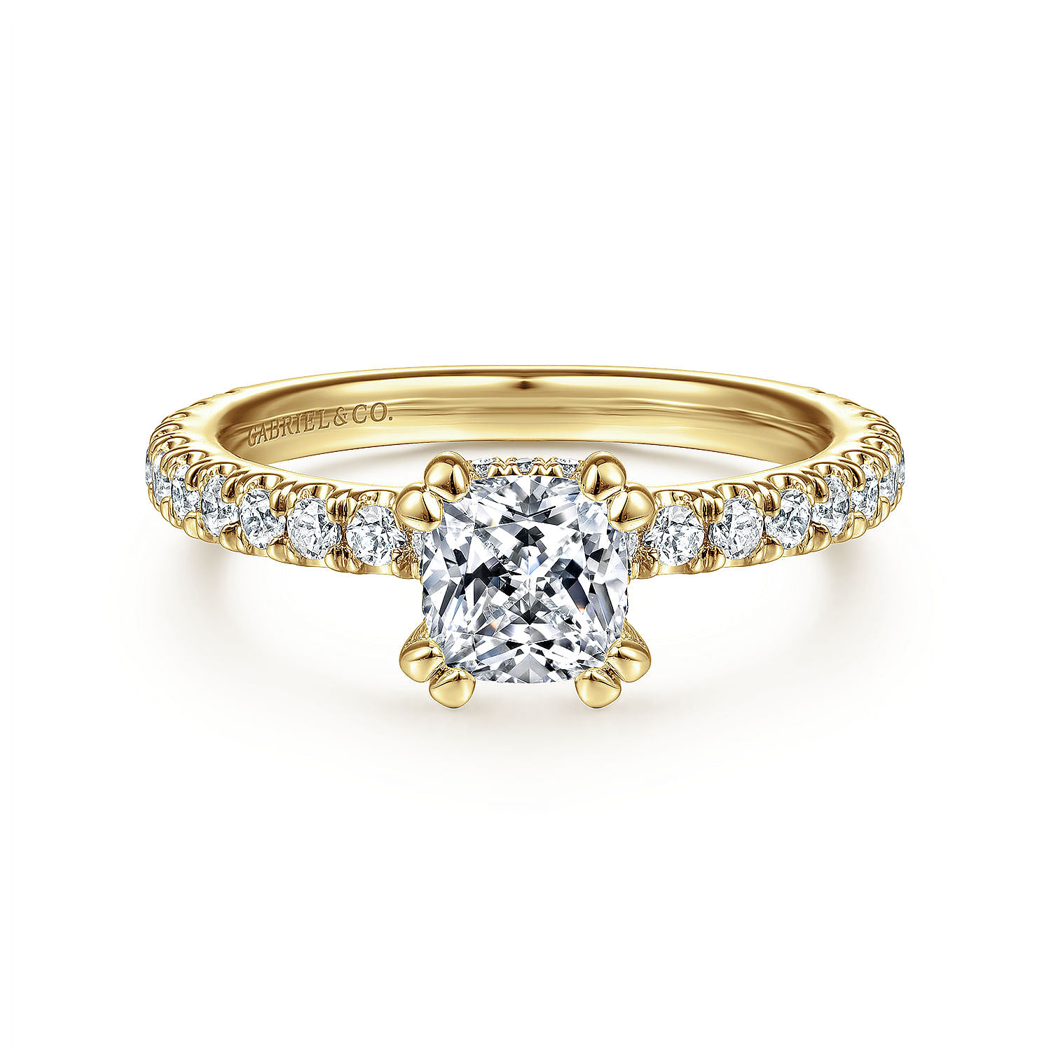 Alina - 14K Yellow Gold Hidden Halo Cushion Cut Diamond Engagement Ring