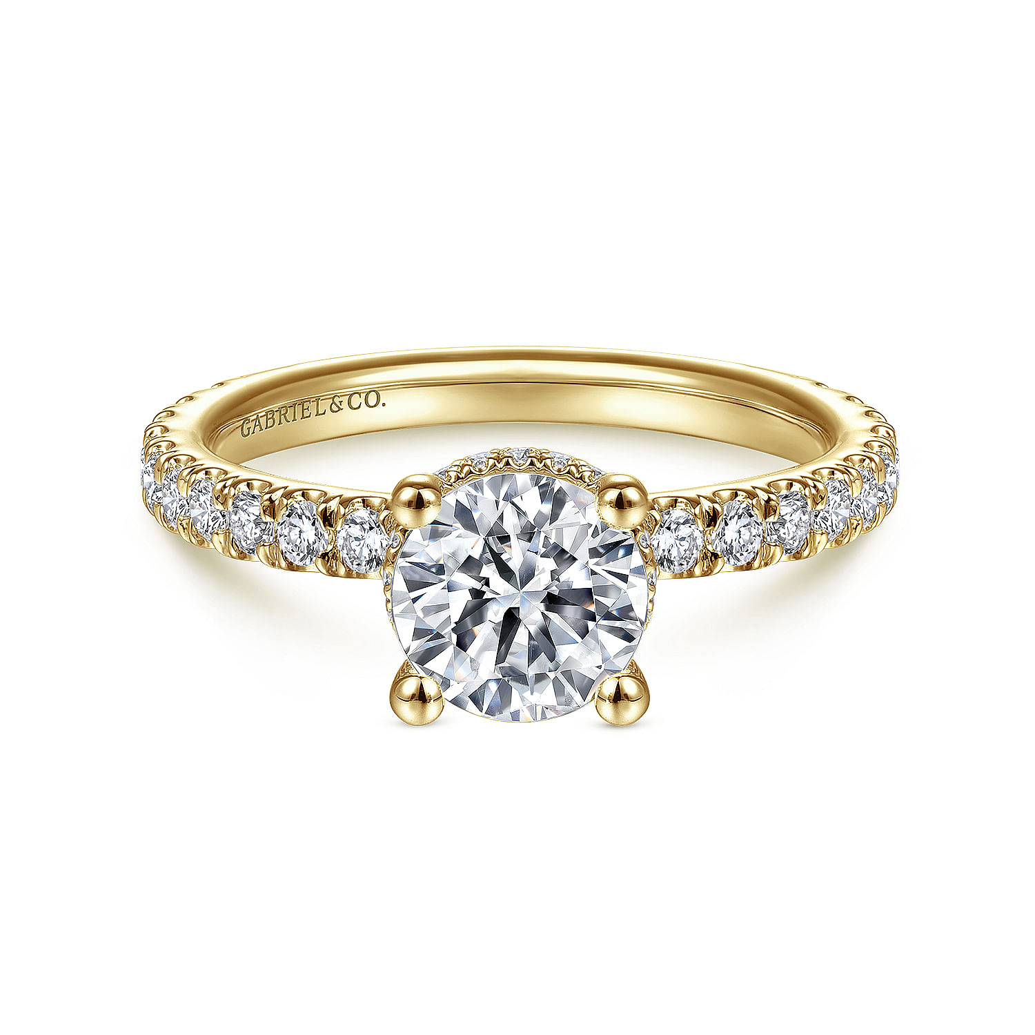 Alina - 14K Yellow Gold Hidden Halo Round Diamond Engagement Ring