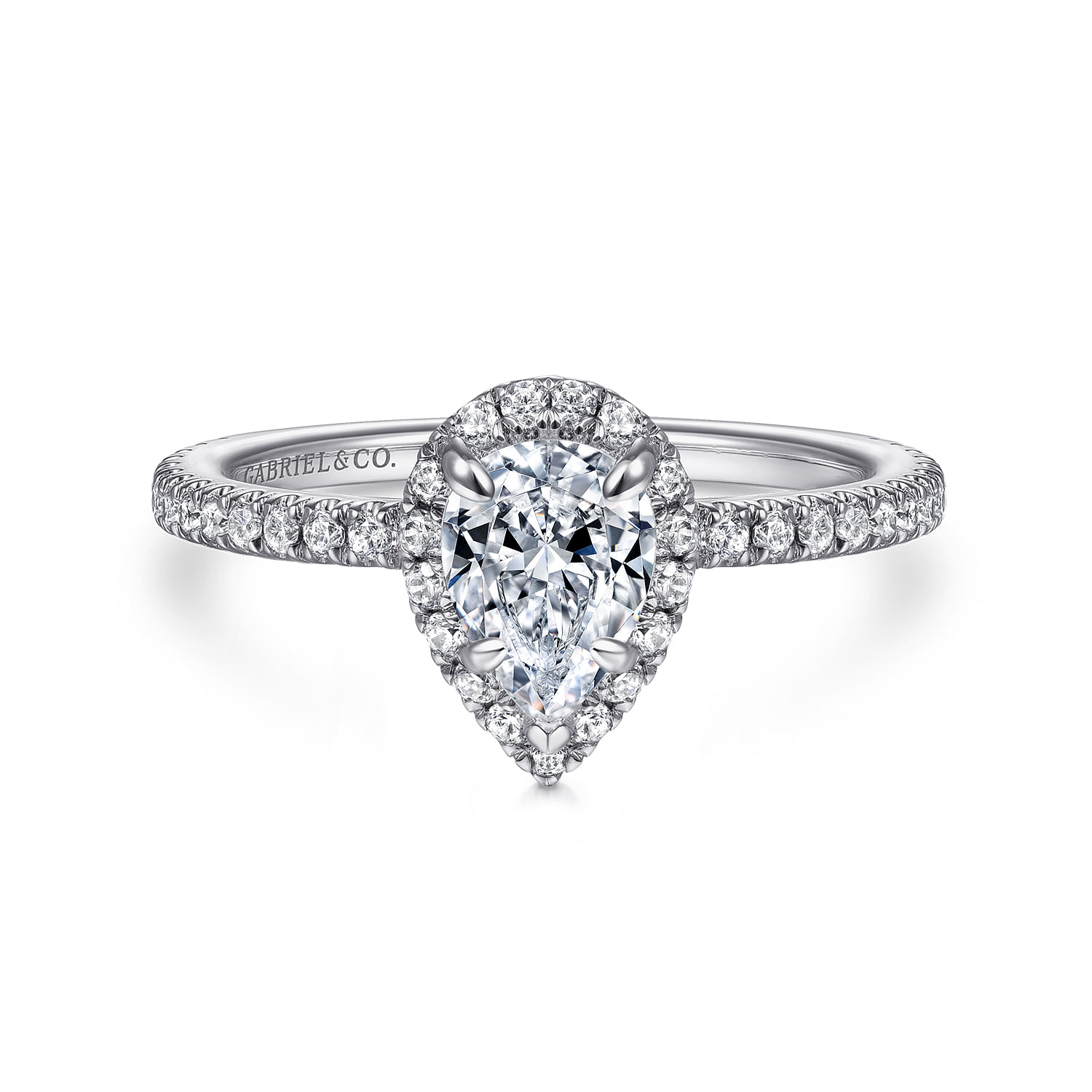 Amaya - 14K White Gold Pear Shape Halo Diamond Engagement Ring