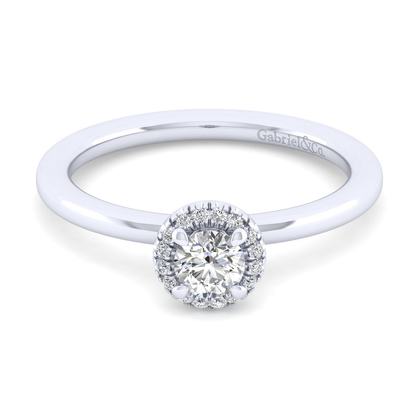 Amelia - 14K White Gold Round Halo Diamond Engagement Ring