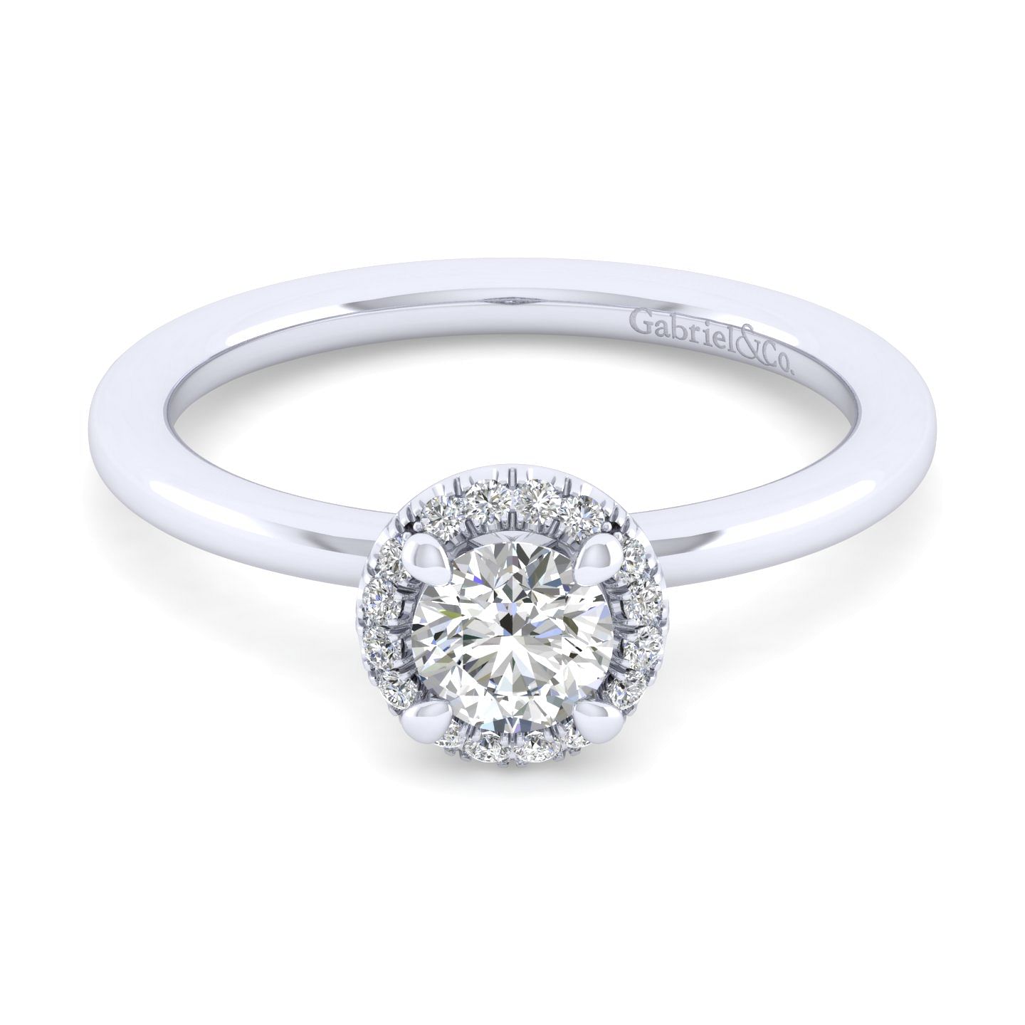 Amelia - 14K White Gold Round Halo Diamond Engagement Ring