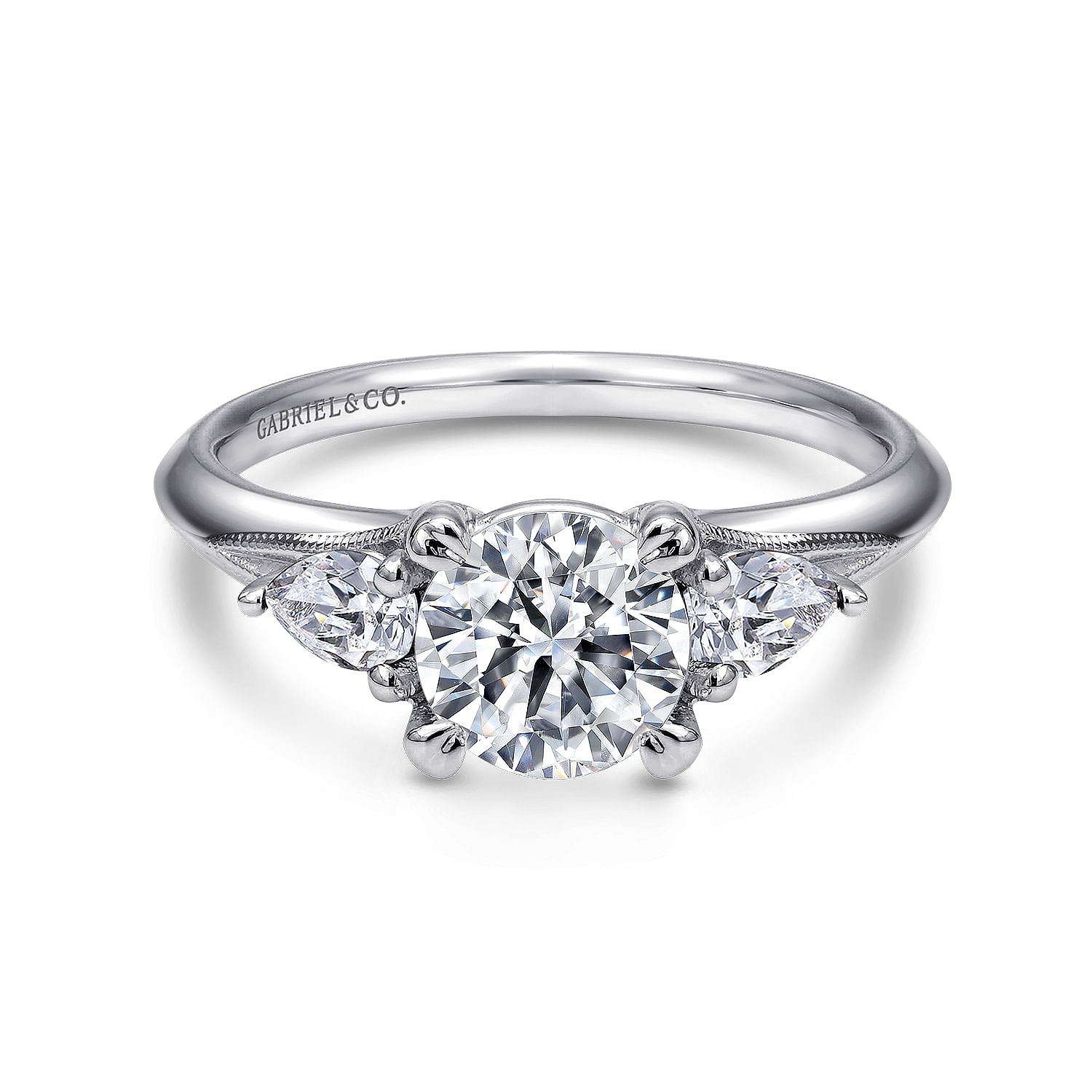 Amerie - 14K White Gold Round Three Stone Diamond Engagement Ring