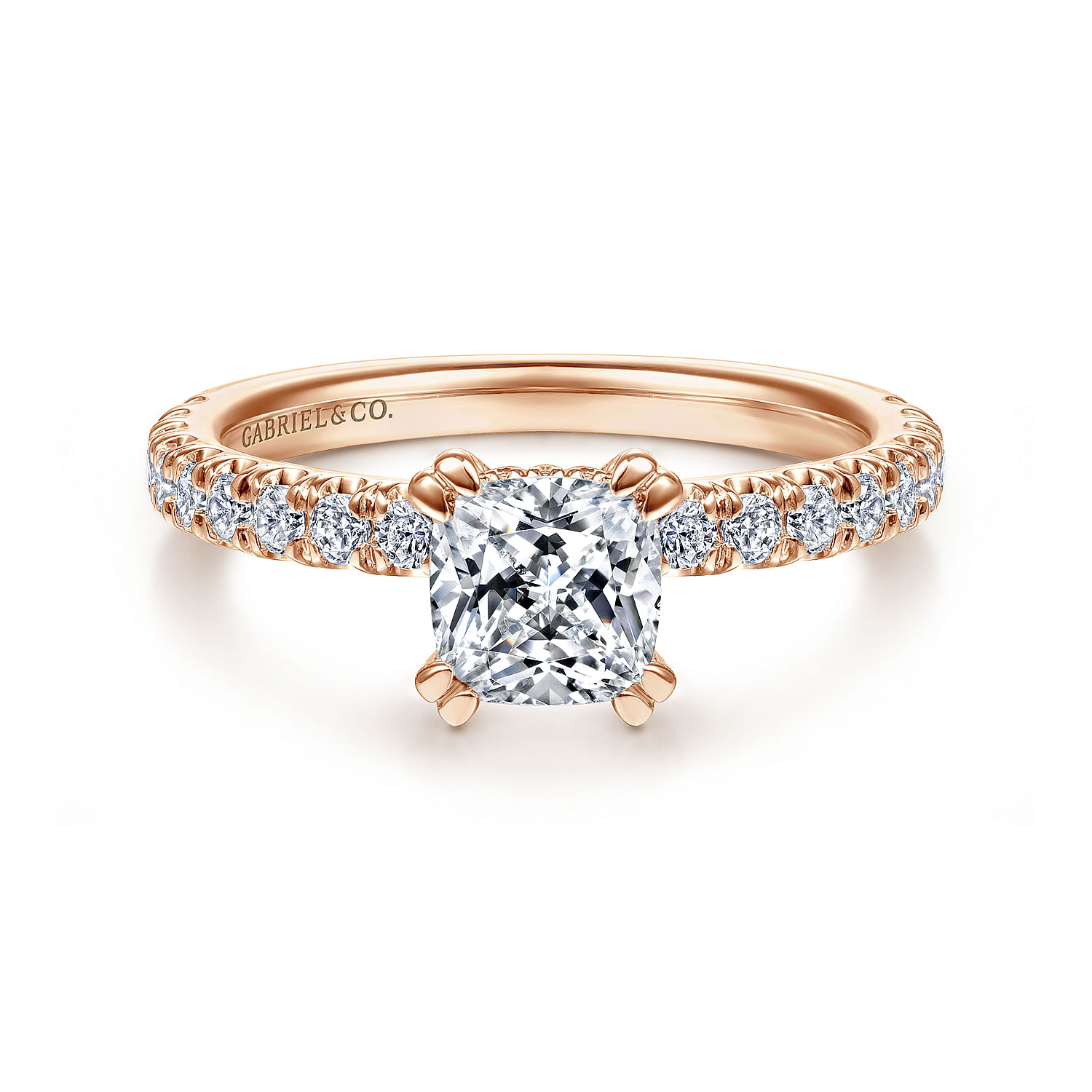 Amira - 14K Rose Gold Cushion Cut Diamond Engagement Ring