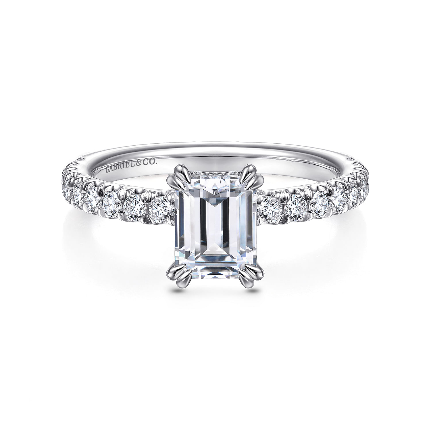 Amira - 14K White Gold Emerald Cut Diamond Engagement Ring