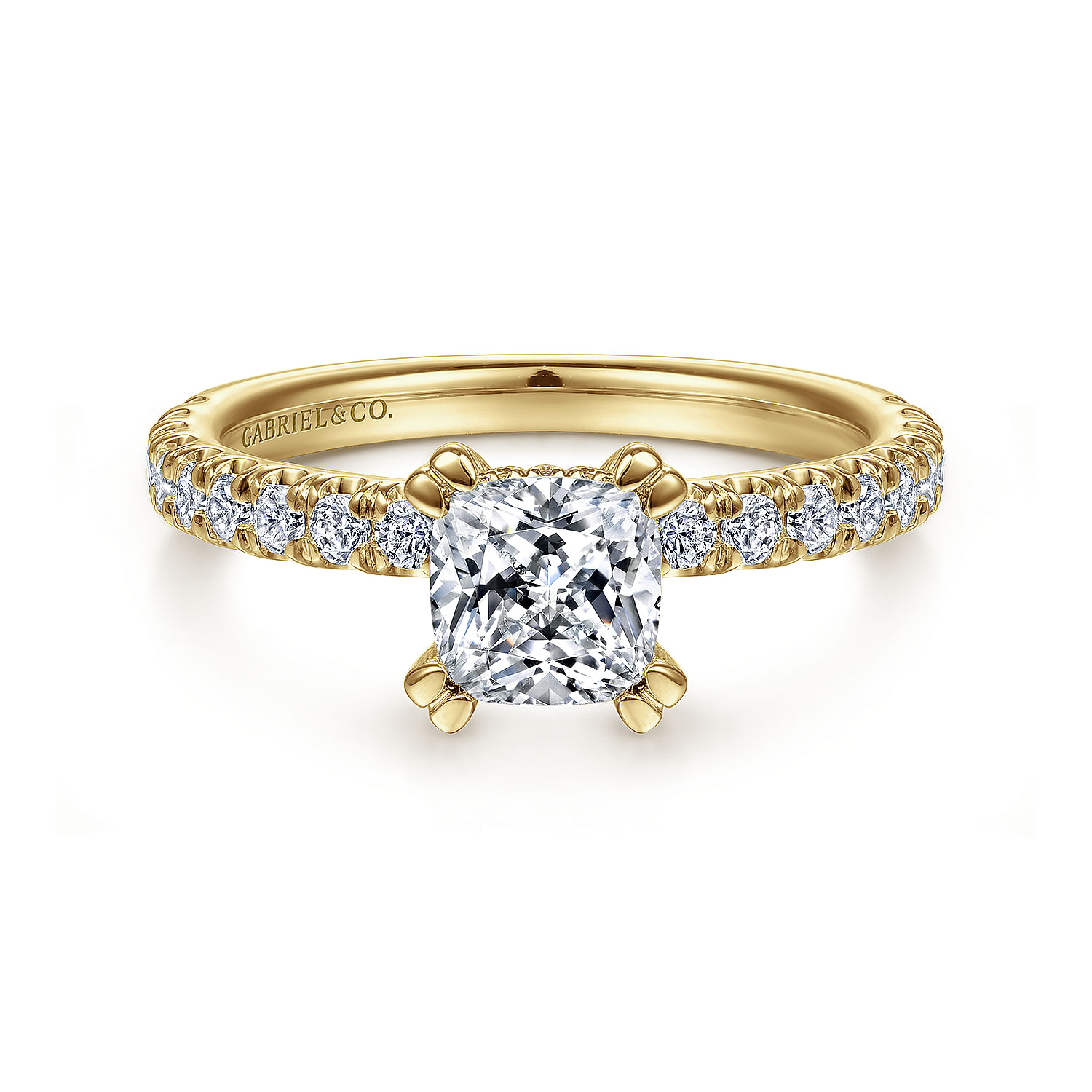 Amira - 14K Yellow Gold Cushion Cut Diamond Engagement Ring