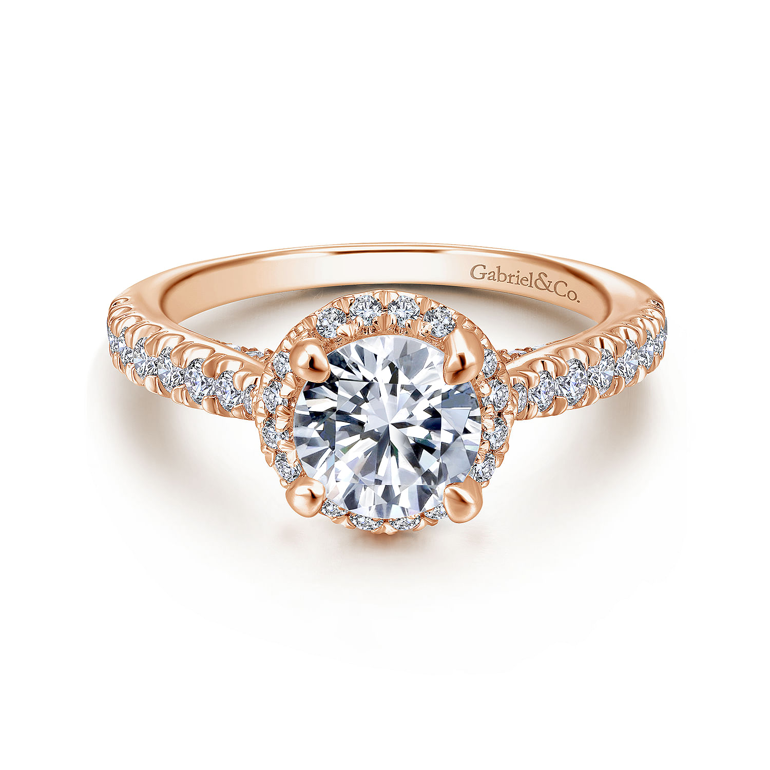 Anise - 14K Rose Gold Round Halo Diamond Engagement Ring