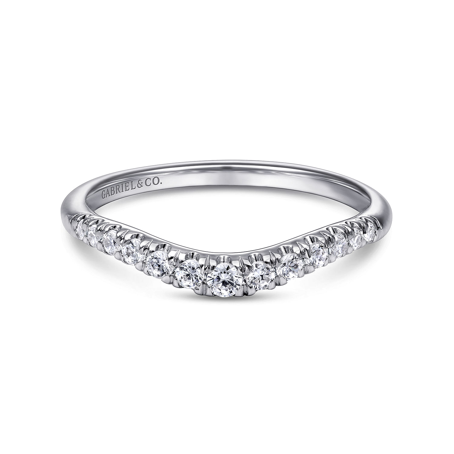 Annecy - Curved 14K White Gold French Pave Diamond Wedding Band
