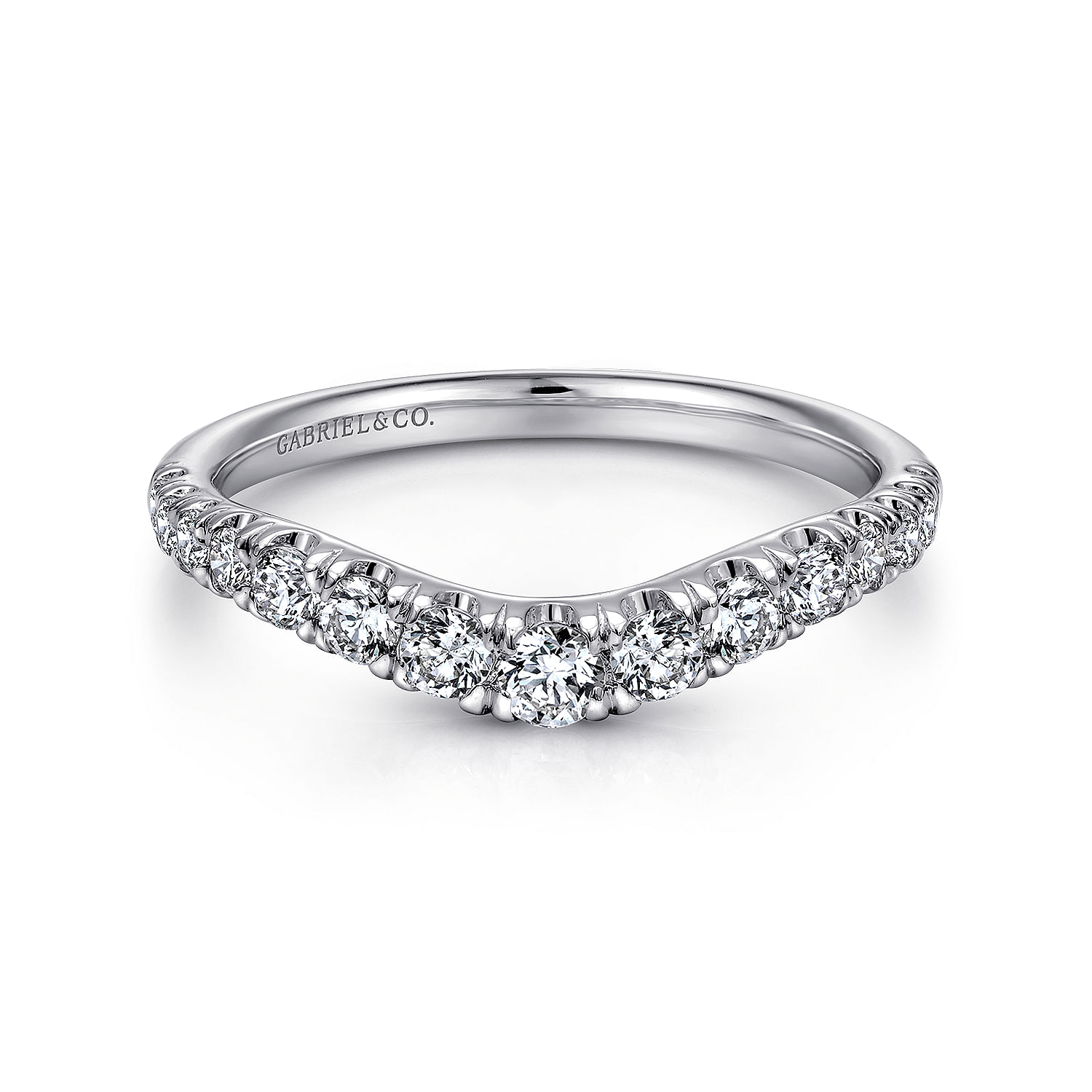 Annecy - Curved 14K White Gold French Pave Set Diamond Wedding Band