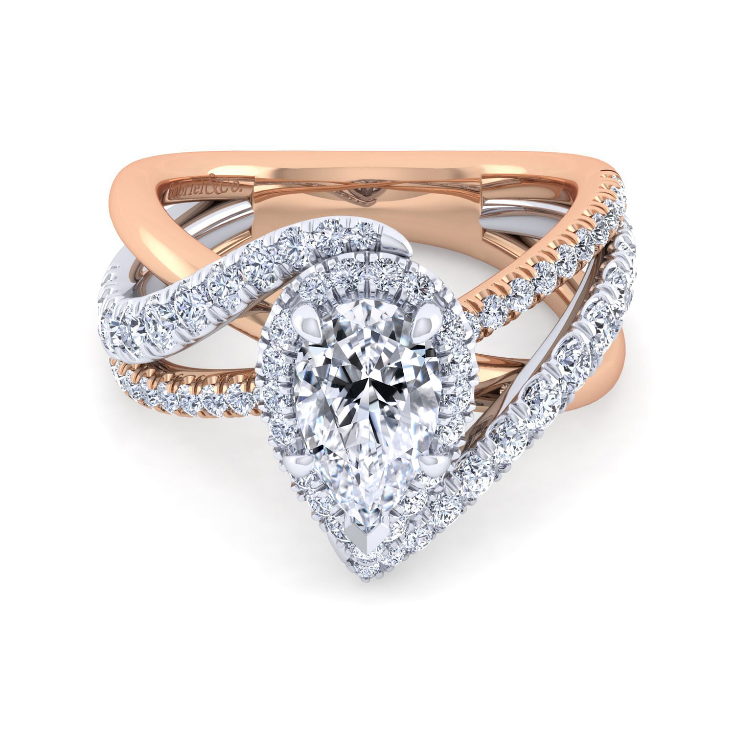 Anzura - 14K White-Rose Gold Pear Shape Halo Diamond Engagement Ring