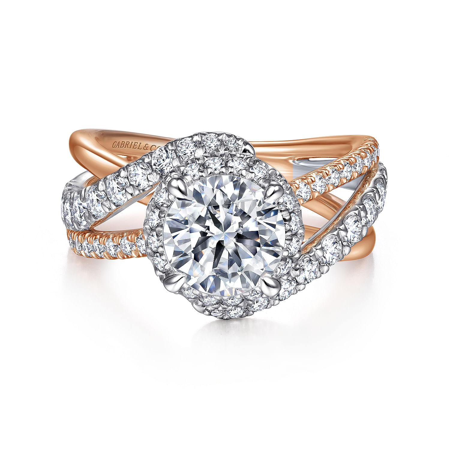Anzura - 14K White-Rose Gold Round Halo Diamond Engagement Ring