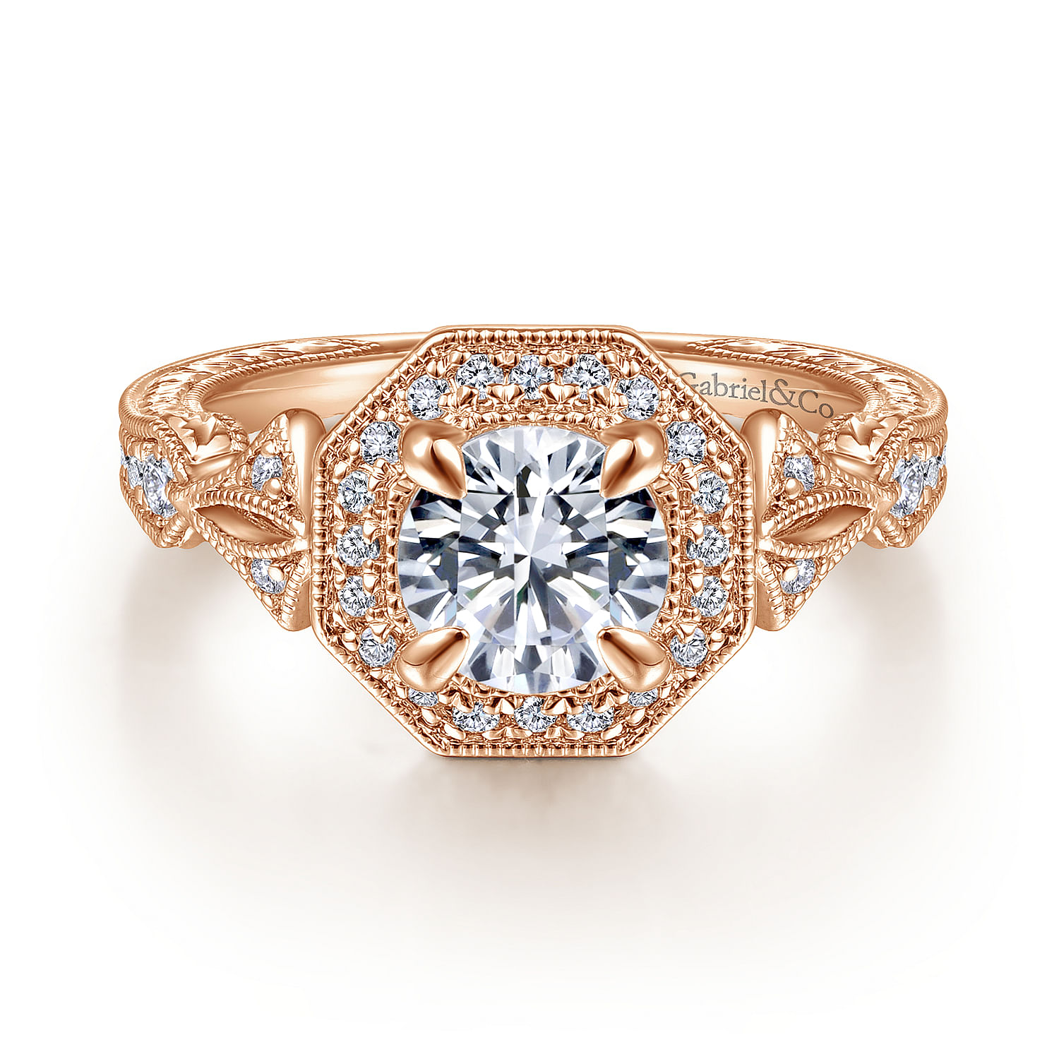 Aramis - Art Deco 14K Rose Gold Round Halo Diamond Engagement Ring