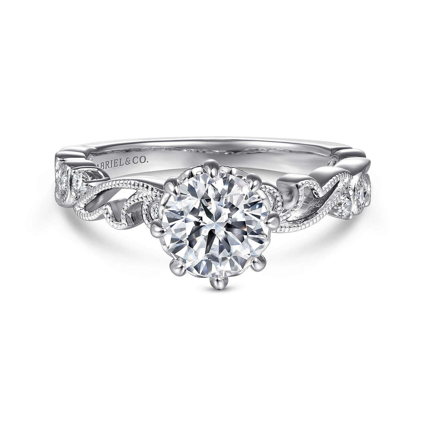 Arlington - Vintage Inspired 14K White Gold Round Diamond Engagement Ring