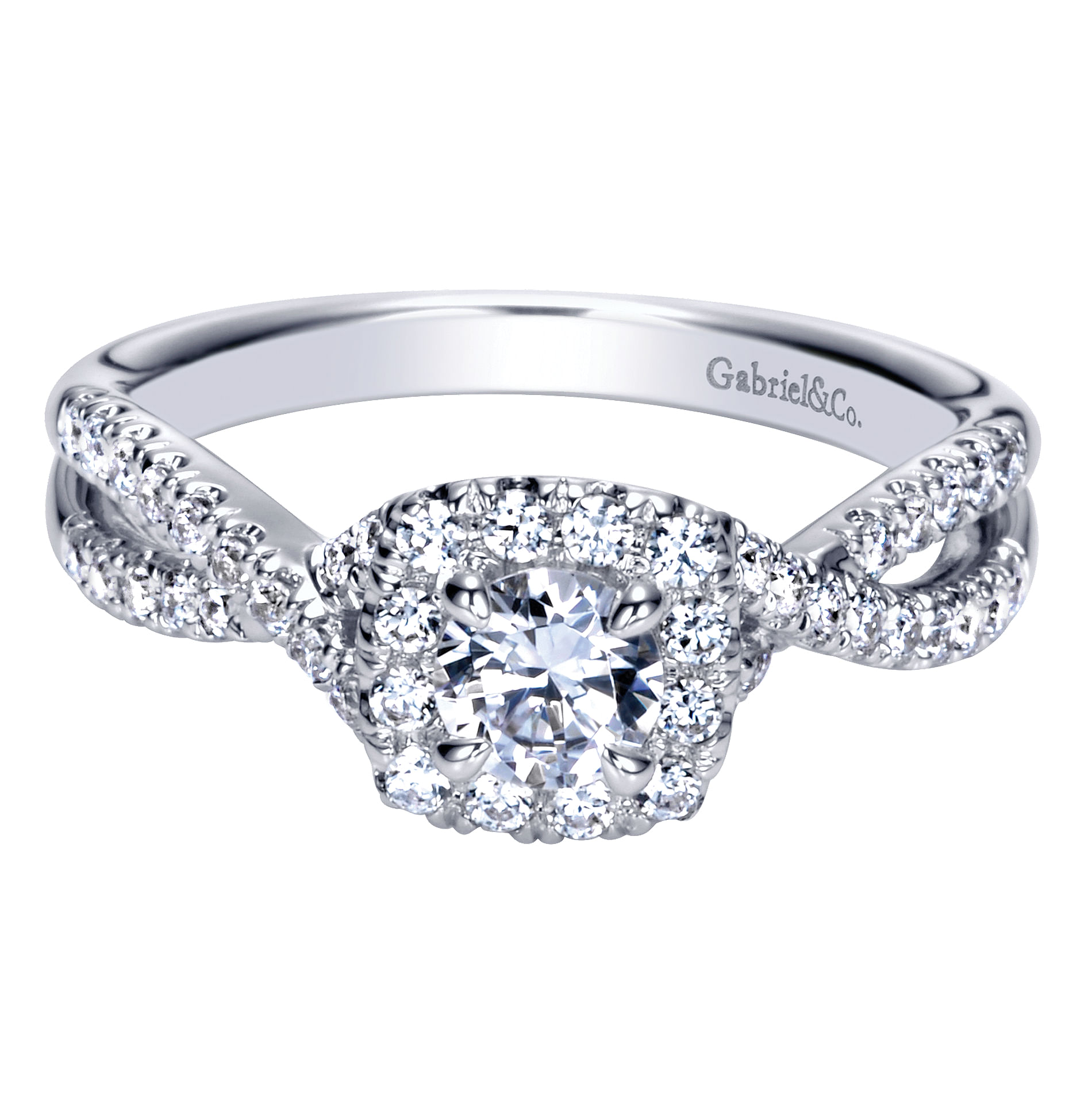 Aurelle - 14K White Gold Round Halo Complete Diamond Engagement Ring