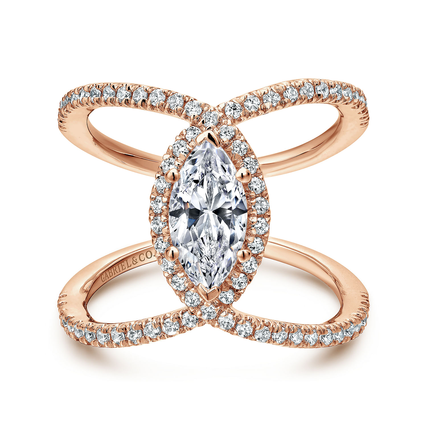 Aurora - 14K Rose Gold Marquise Halo Diamond Engagement Ring