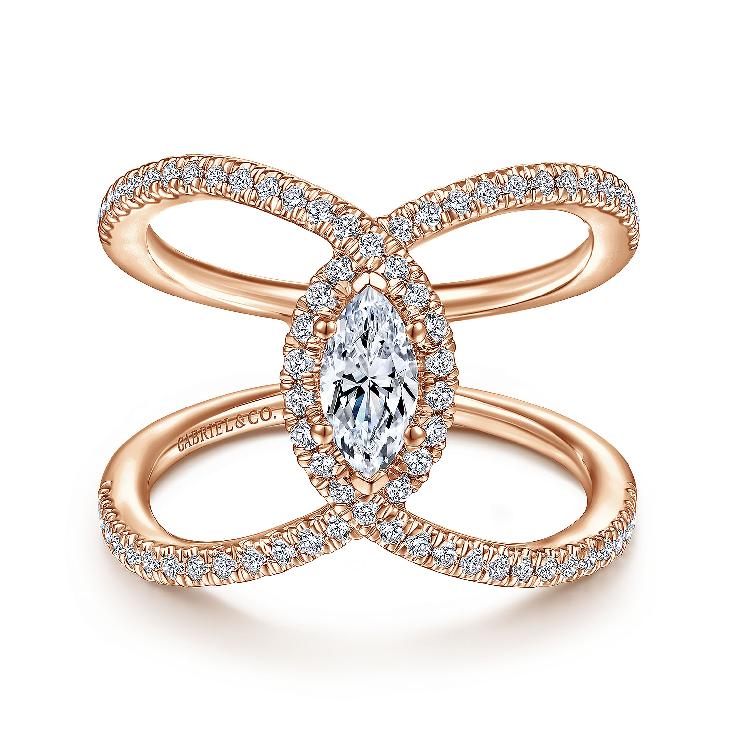 Aurora - 14K Rose Gold Marquise Halo Diamond Engagement Ring