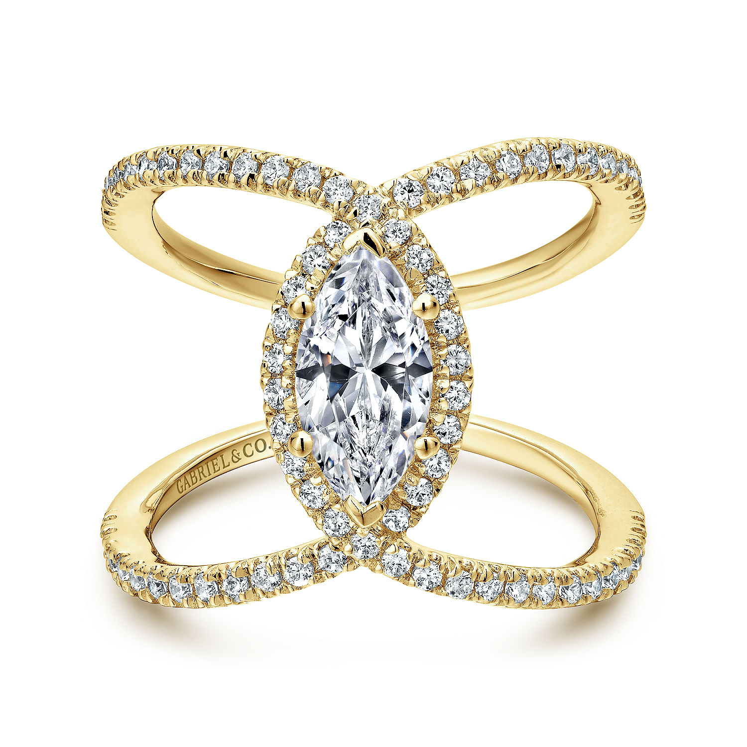 Aurora - 14K Yellow Gold Marquise Halo Diamond Engagement Ring