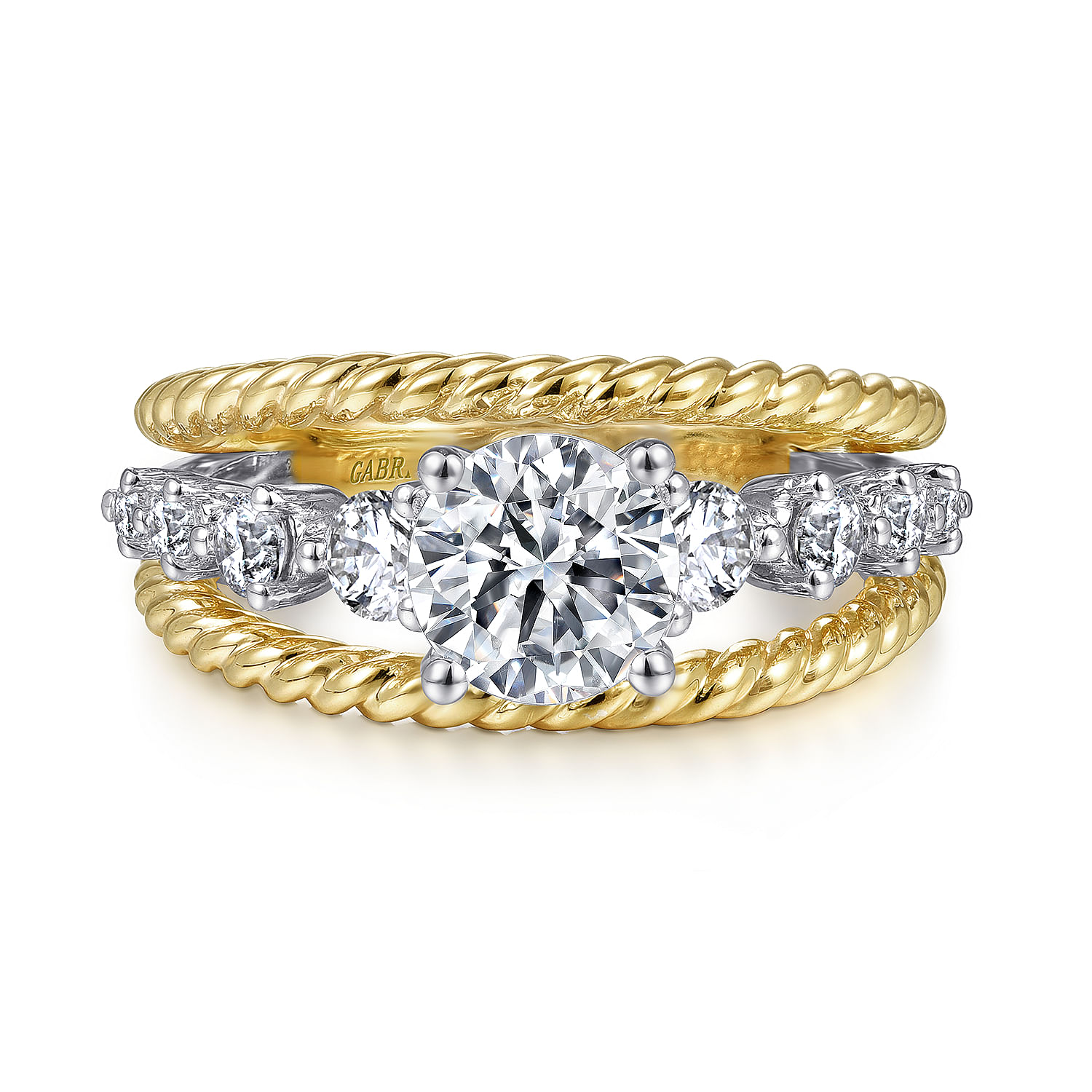 Ayala - 14K White-Yellow Gold Round Diamond Engagement Ring