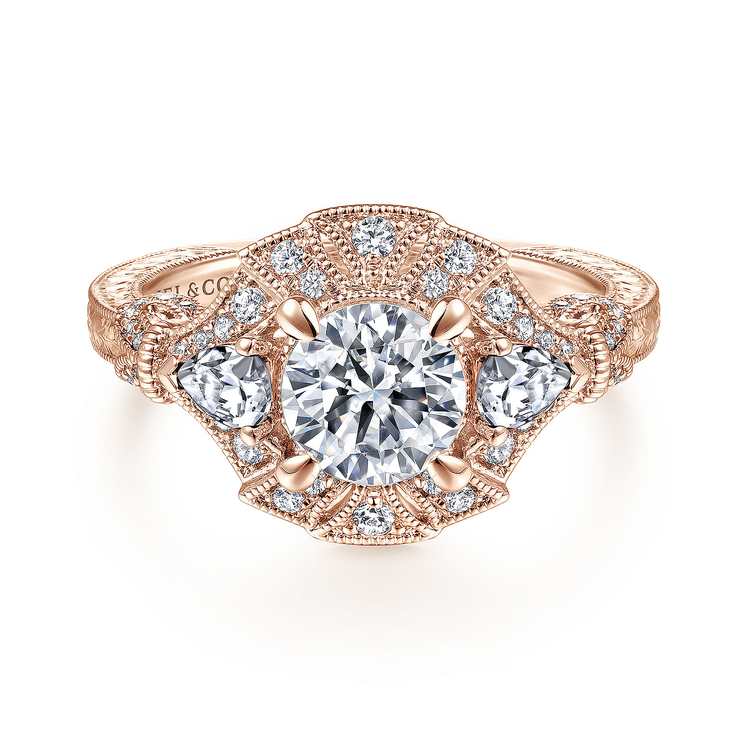 Azurine - 14K Rose Gold Round Diamond Engagement Ring