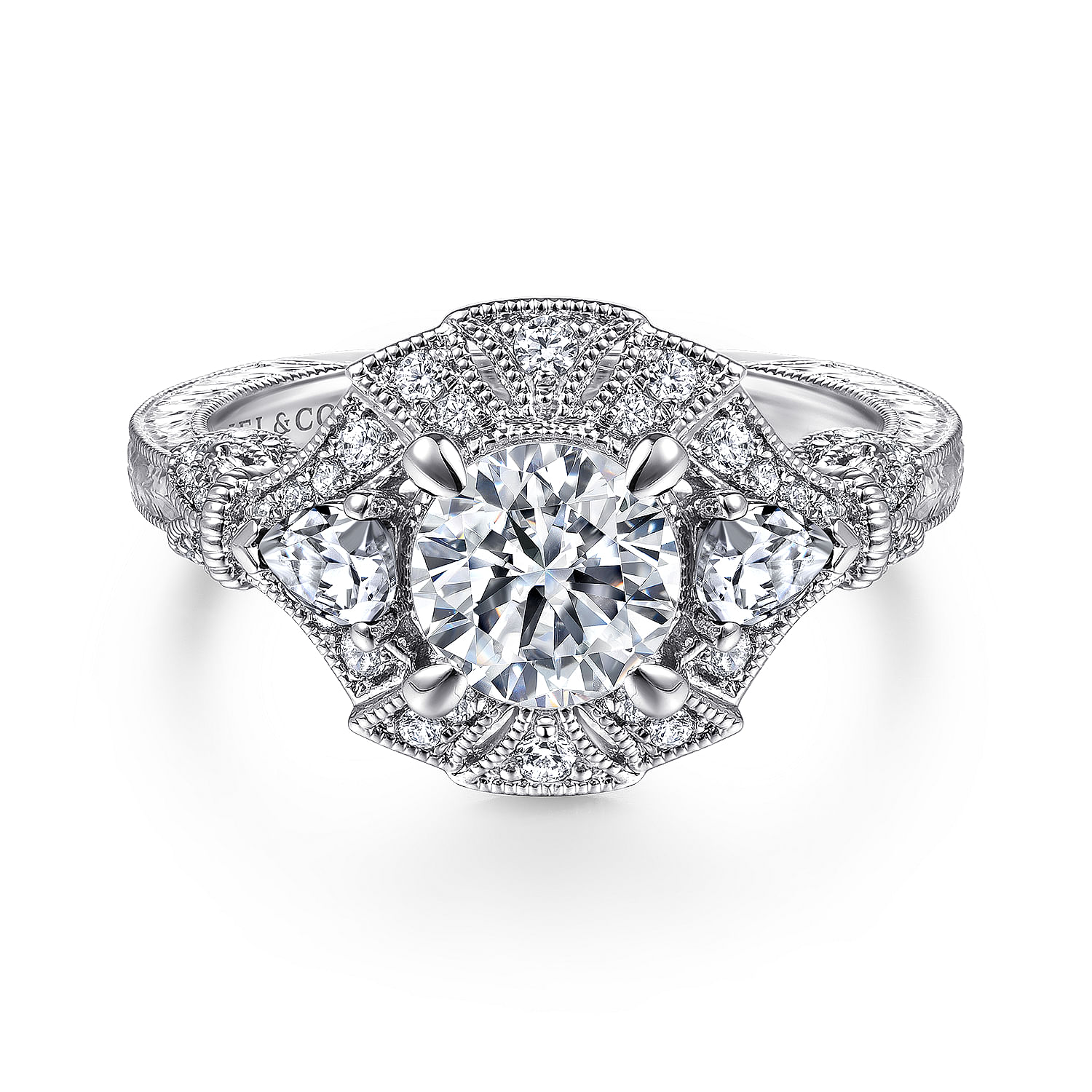 Azurine - 14K White Gold Round Diamond Engagement Ring