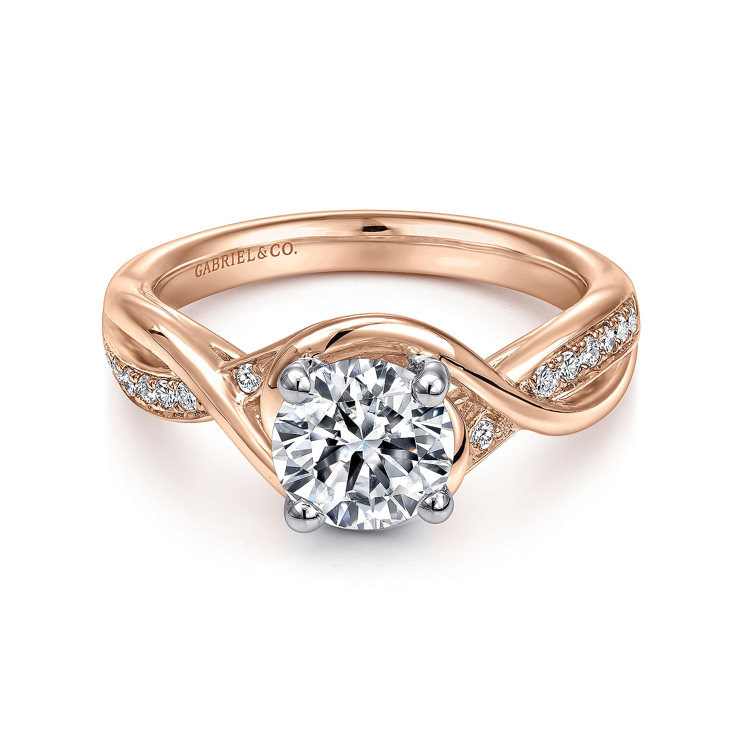 Bailey - 14K White-Rose Gold Round Diamond Bypass Channel Set Engagement Ring
