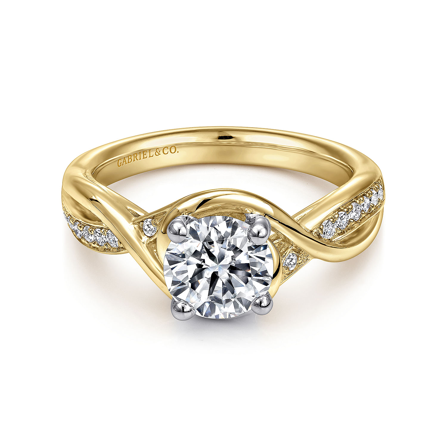 Bailey - 14K White-Yellow Gold Round Diamond Bypass Channel Set Engagement Ring