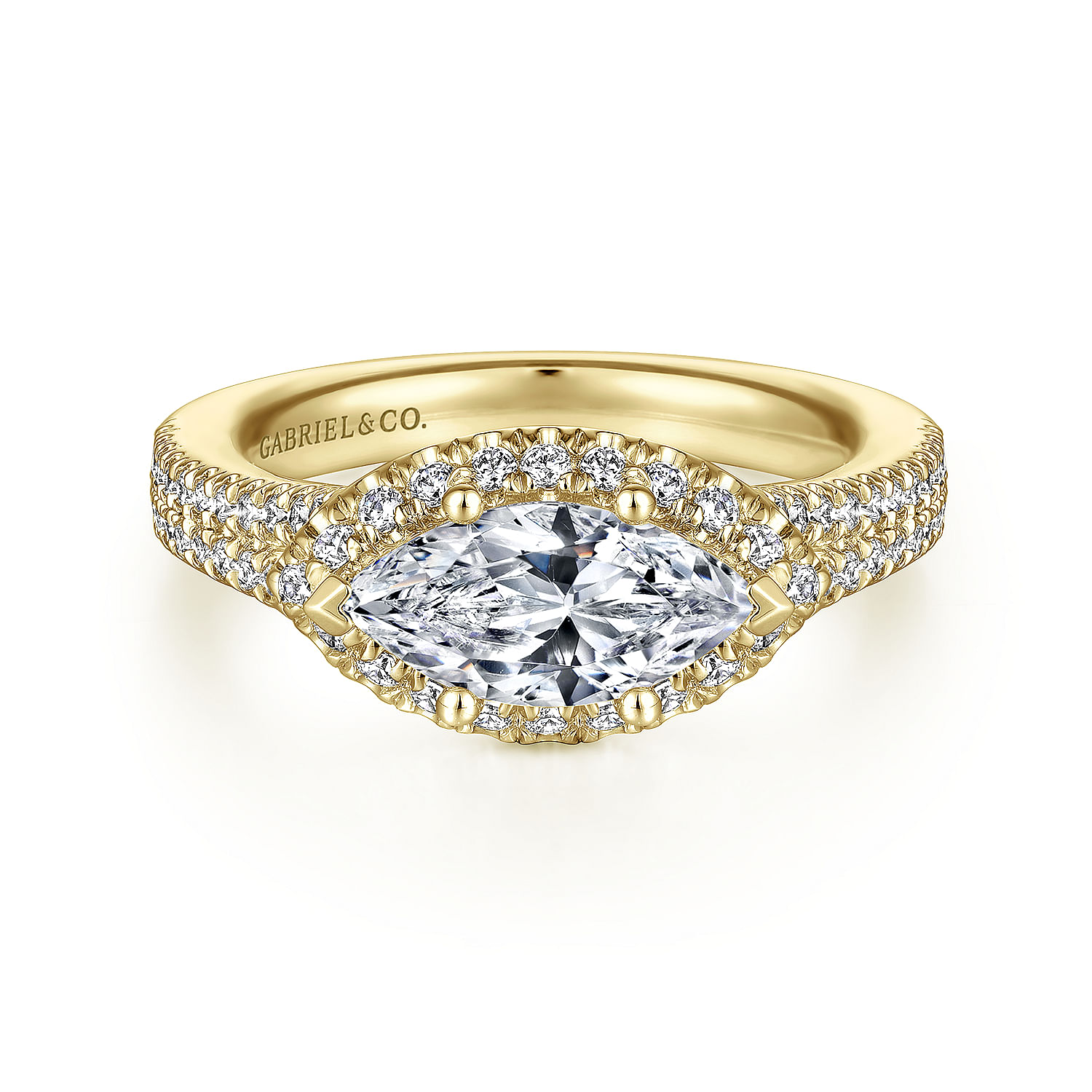 Bancroft - 14K Yellow Gold Horizontal Marquise Halo Diamond Engagement Ring