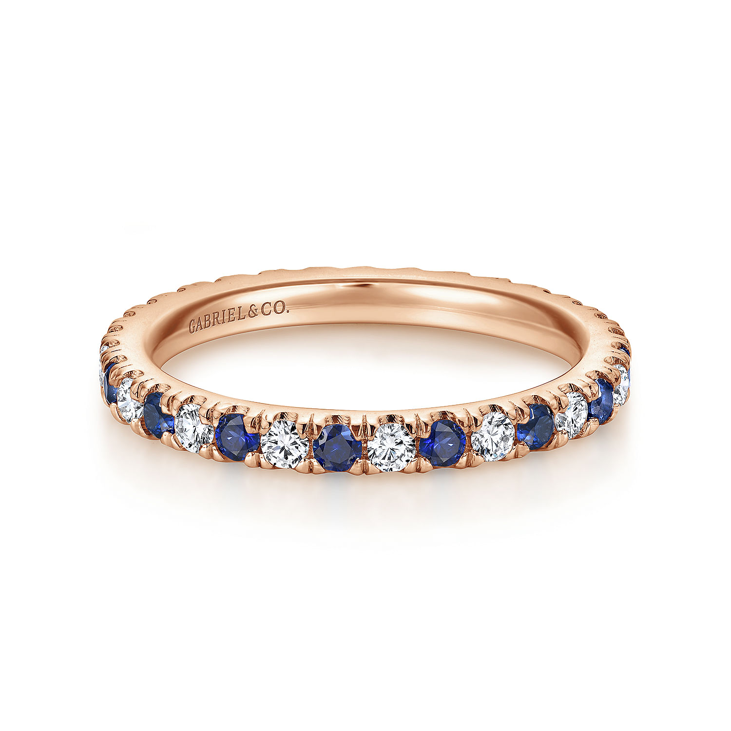Bari - French Pave  Eternity Sapphire and Diamond Ring in 14K Rose Gold