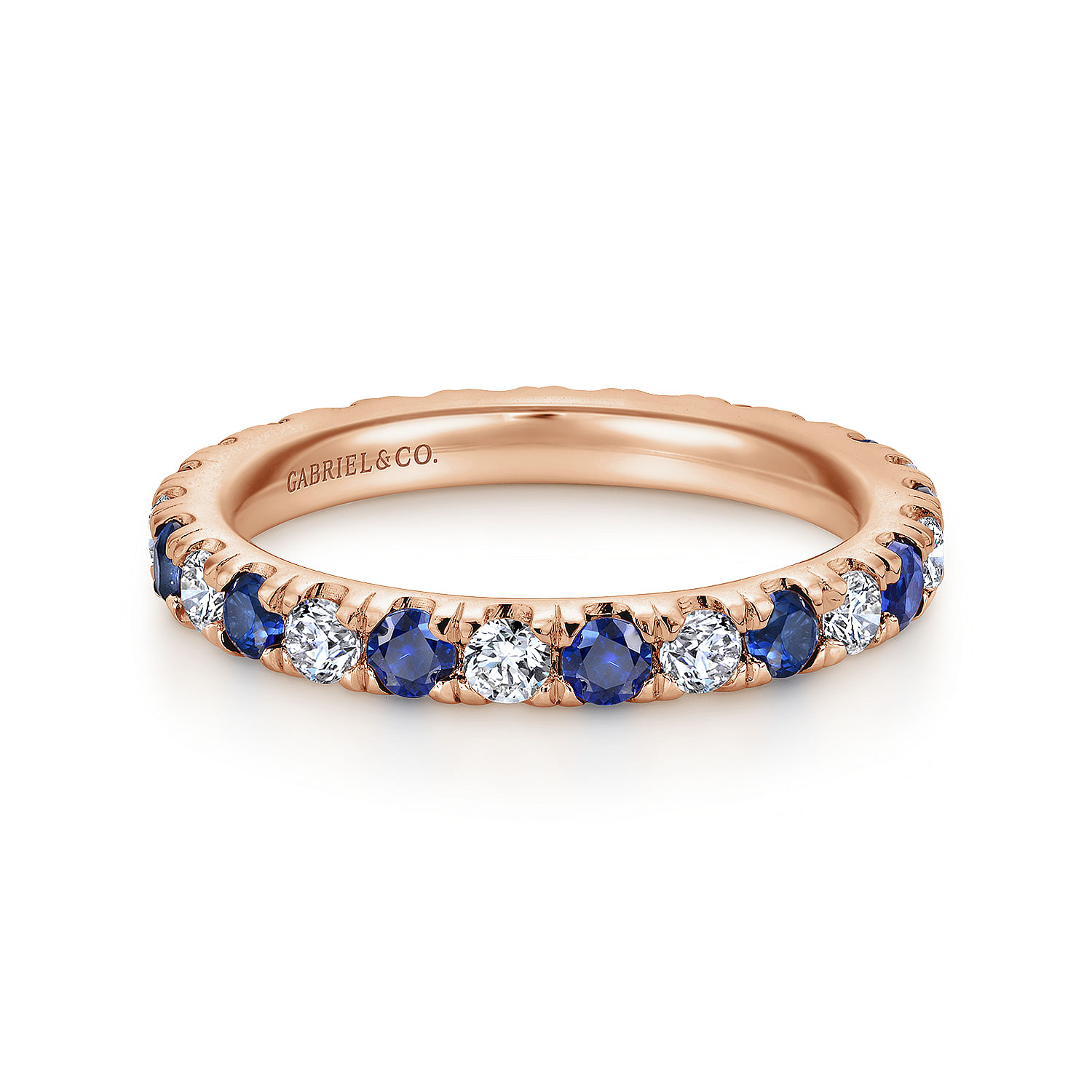 Bari - French Pave  Eternity Sapphire and Diamond Ring in 14K Rose Gold