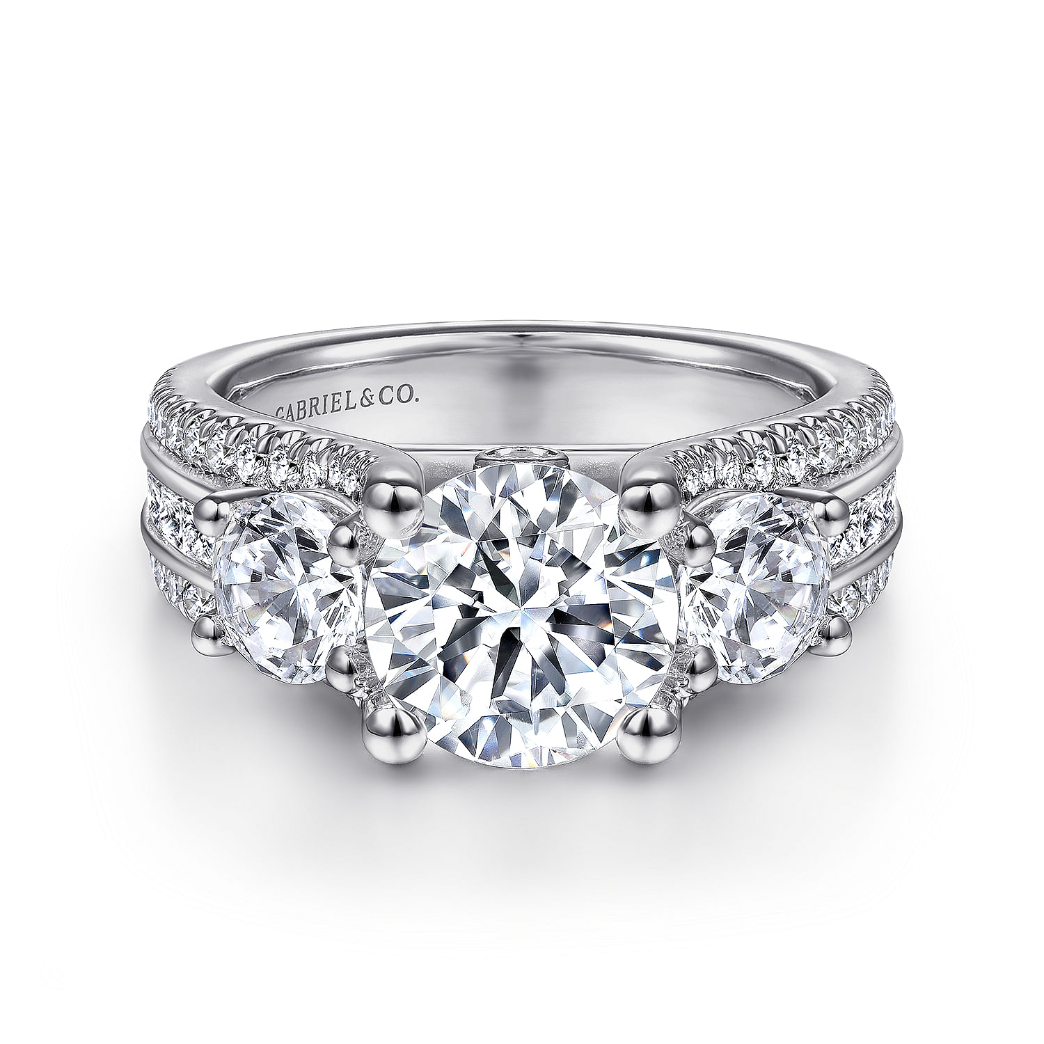Beacon - 14K White Gold Round 3 Stone Diamond Engagement Ring