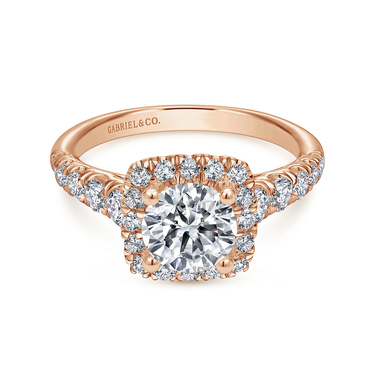 Beckett - 14K Rose Gold Cushion Halo Round Diamond Engagement Ring