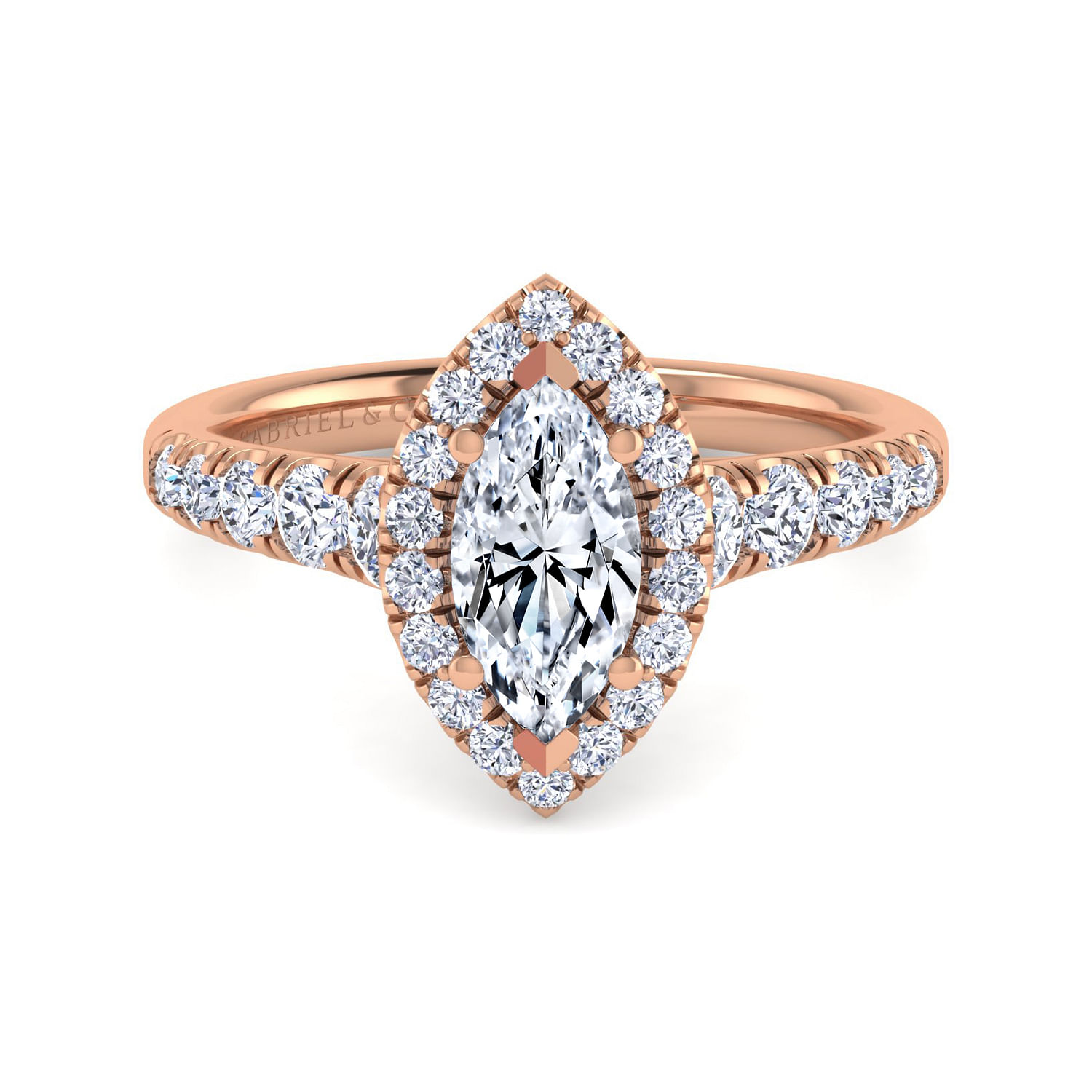 Beckett - 14K Rose Gold Marquise Halo Diamond Engagement Ring