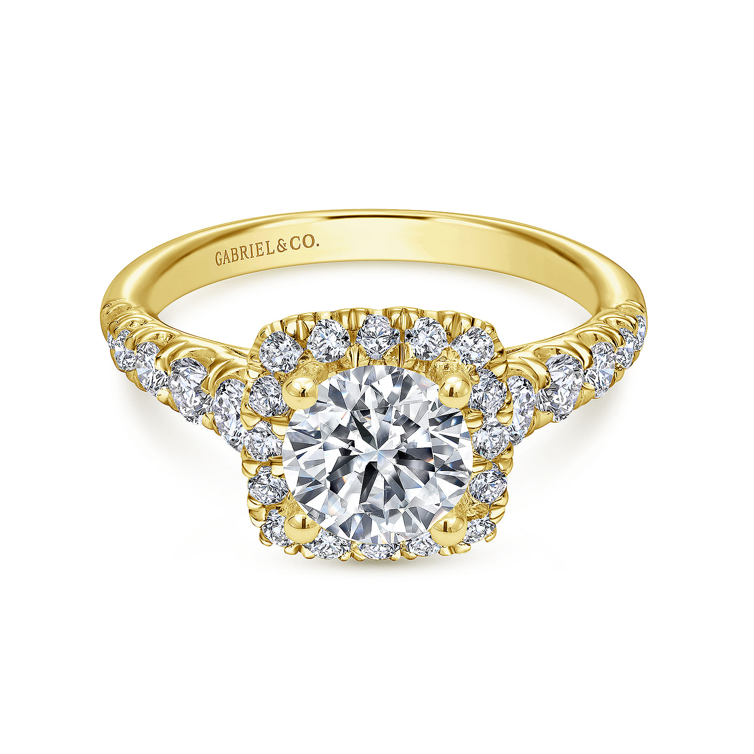 Beckett - 14K Yellow Gold Cushion Halo Round Diamond Engagement Ring