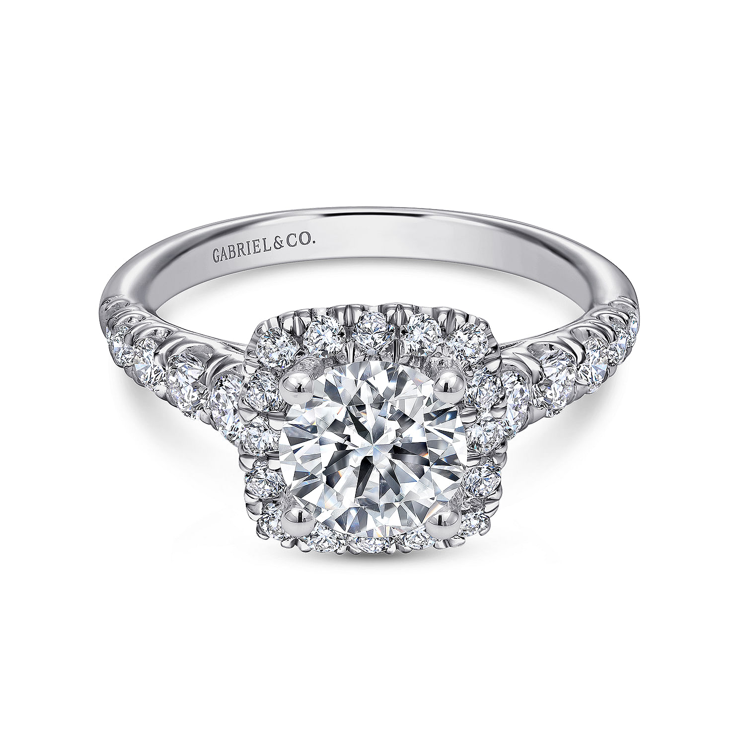 Beckett - Platinum Cushion Halo Round Diamond Engagement Ring