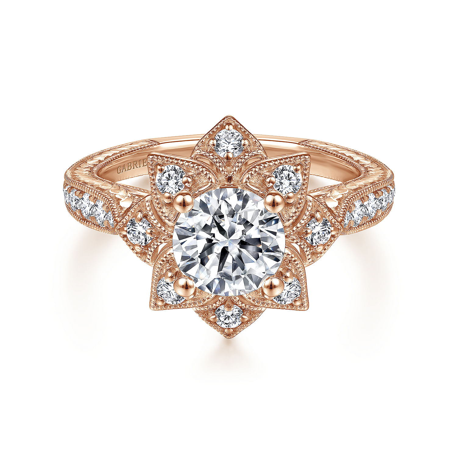 Bellamy - Unique 14K Rose Gold Halo Diamond Engagement Ring