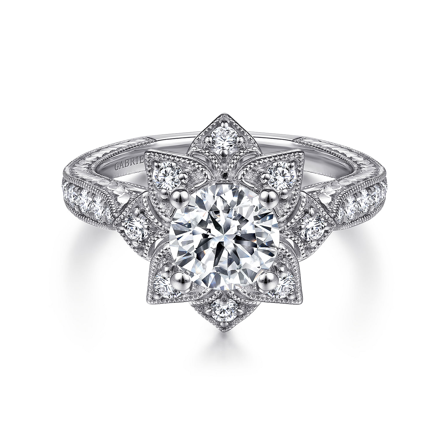 Bellamy - Unique 14K White Gold Halo Diamond Engagement Ring