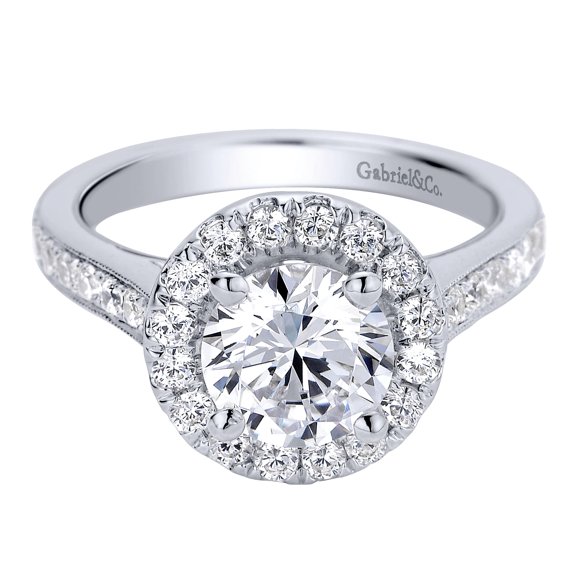 Bernadette - Vintage Inspired 14K White Gold Round Halo Diamond Engagement Ring
