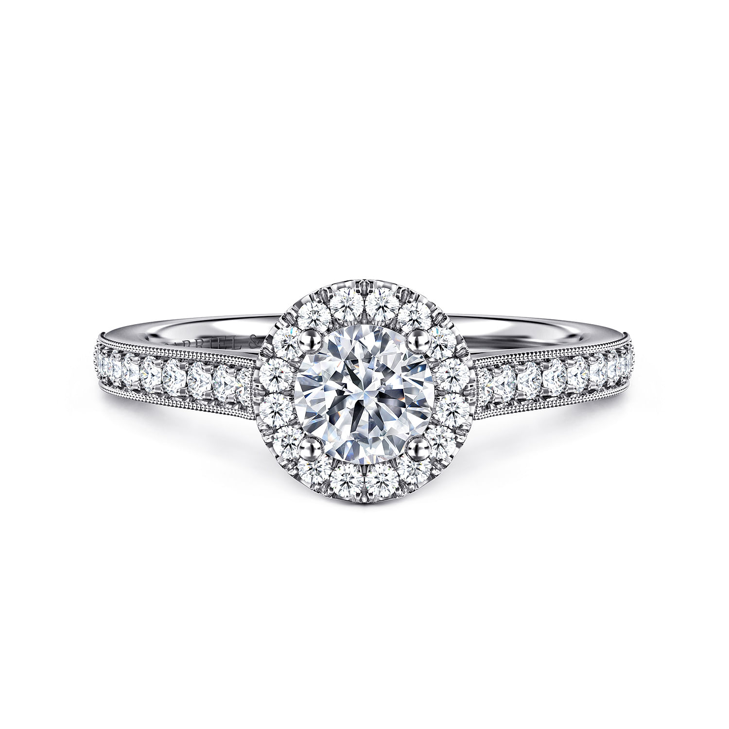 Bernadette - Vintage Inspired 14K White Gold Round Halo Diamond Engagement Ring